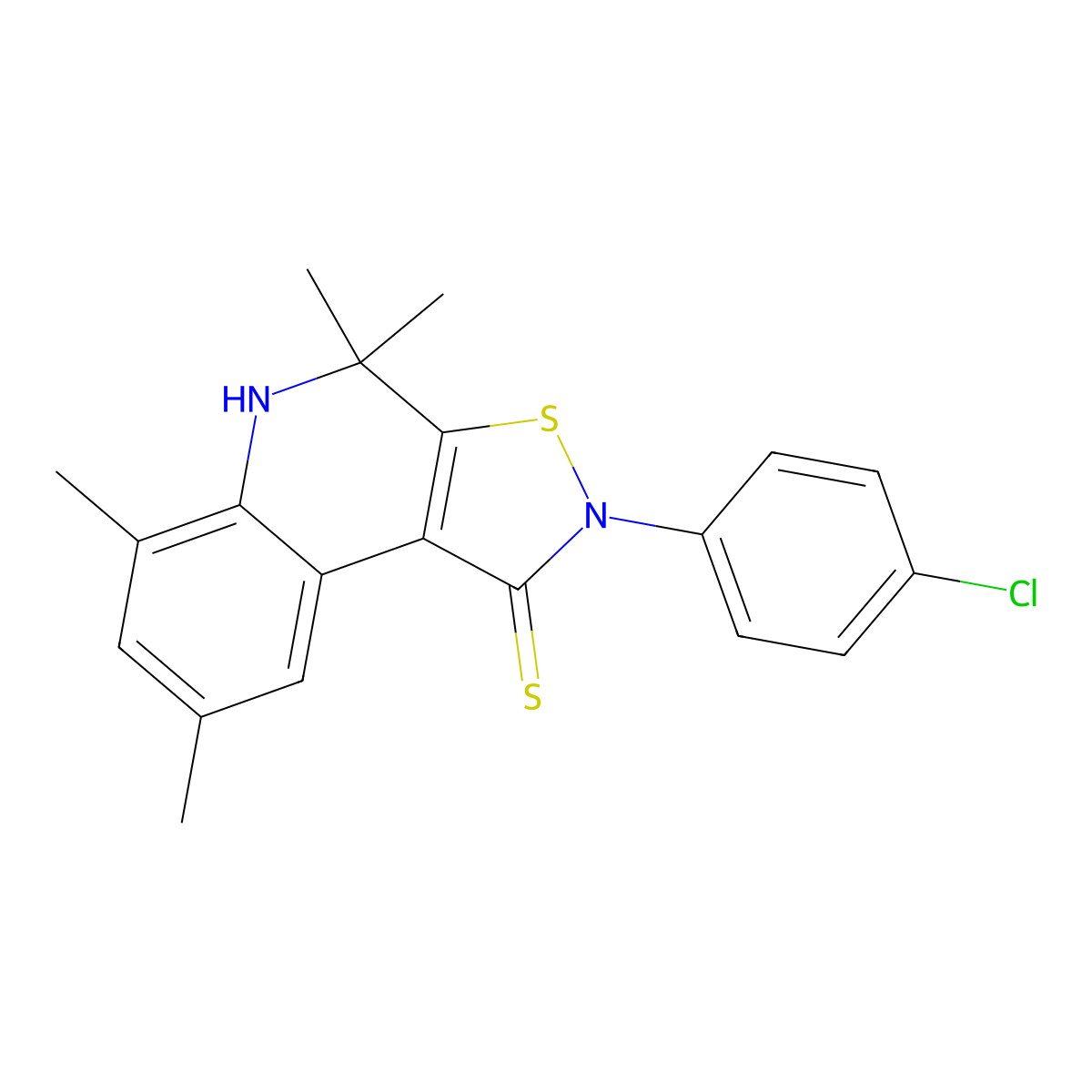 2-(4-chlorophenyl)-4,4,6,8-tetramethyl-4,5-dihydroisothiazolo[5,4-c]quinoline-1(2H)-thione molecular structure, CAS 309276-09-3