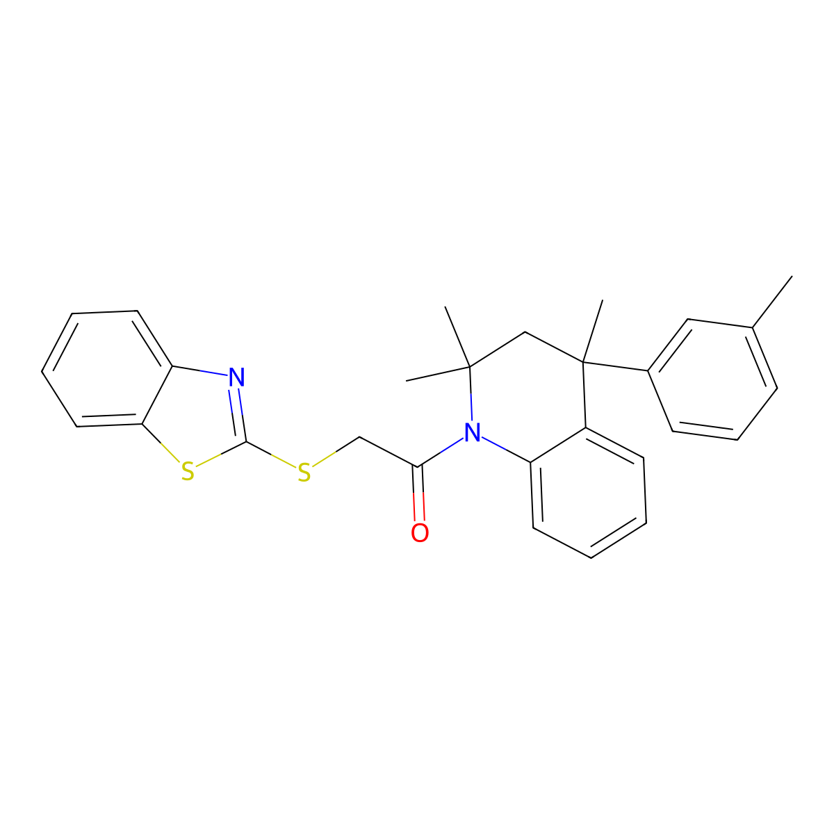 2-(1,3-benzothiazol-2-ylsulfanyl)-1-[2,2,4-trimethyl-4-(3-methylphenyl)-3H-quinolin-1-yl]ethanone molecular structure, CAS 309276-14-0
