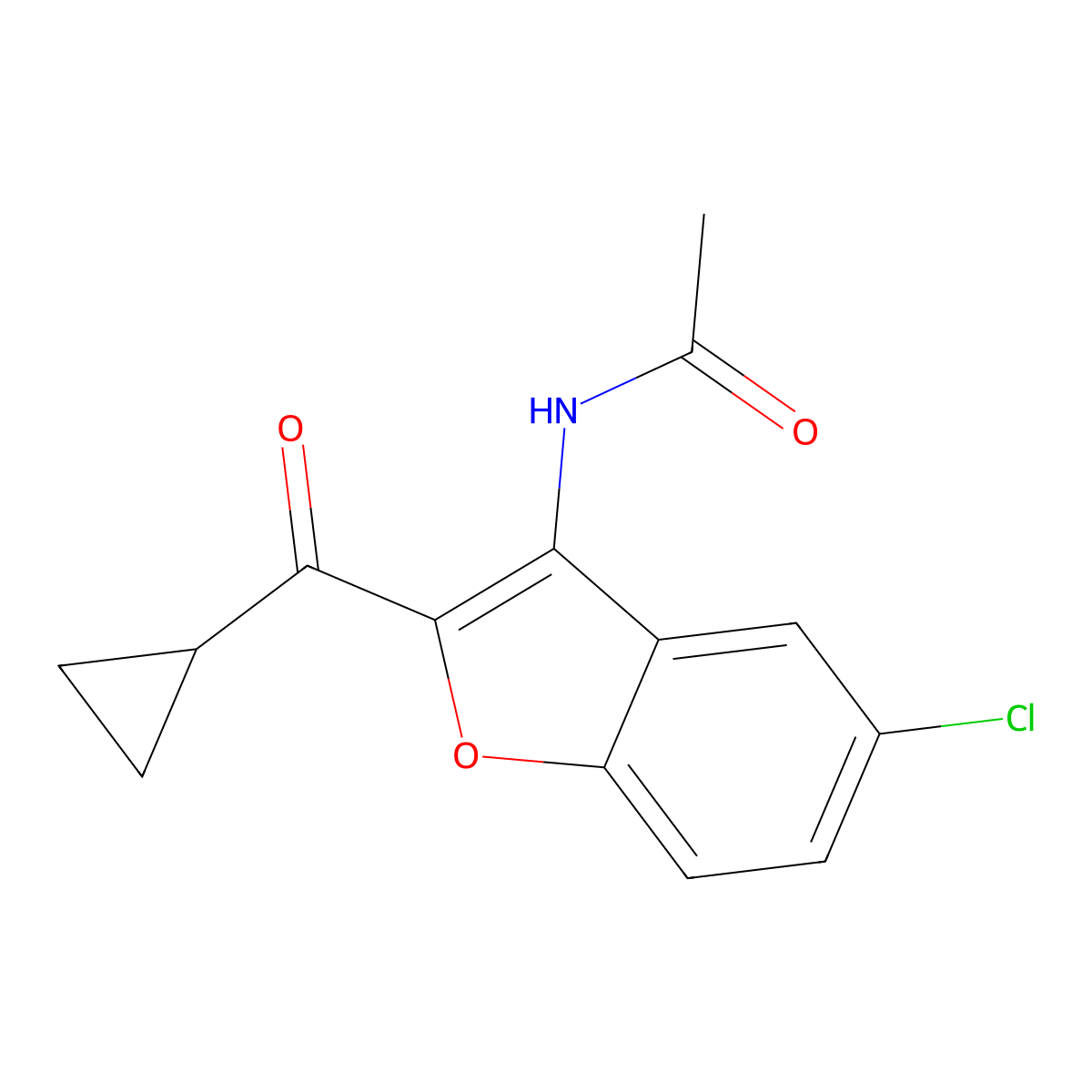 N-[5-chloro-2-(cyclopropanecarbonyl)-1-benzofuran-3-yl]acetamide molecular structure, CAS 309276-26-4