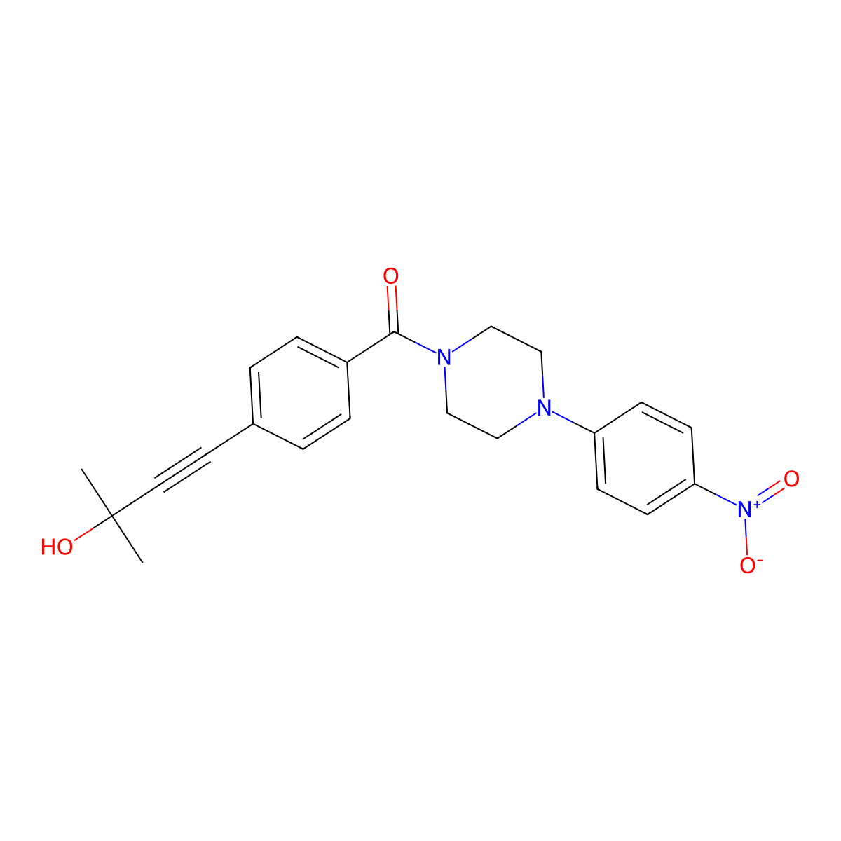 [4-(3-Hydroxy-3-methylbut-1-ynyl)phenyl]-[4-(4-nitrophenyl)piperazin-1-yl]methanone molecular structure, CAS 309276-60-6