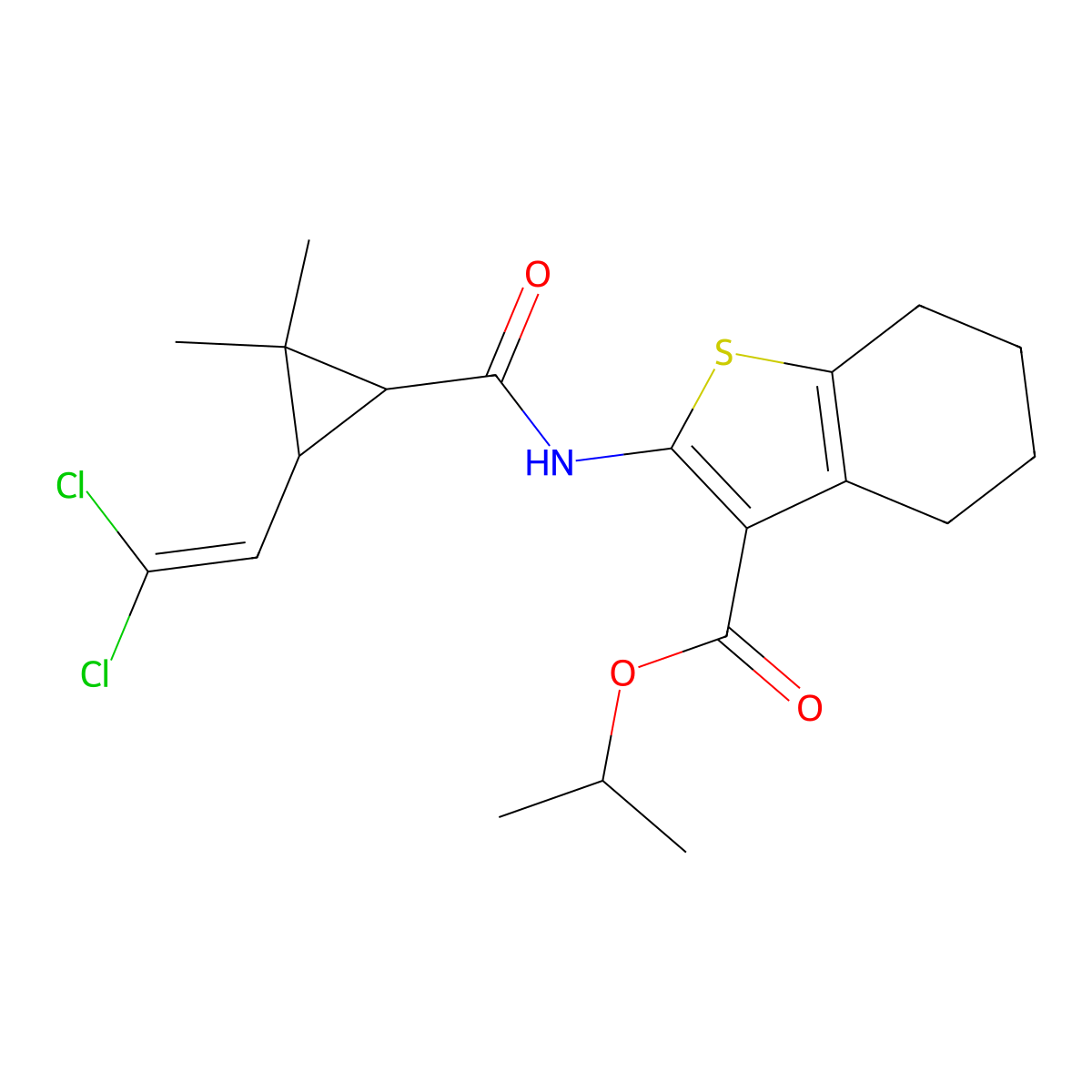 Propan-2-yl 2-[[3-(2,2-dichloroethenyl)-2,2-dimethylcyclopropanecarbonyl]amino]-4,5,6,7-tetrahydro-1-benzothiophene-3-carboxylate molecular structure, CAS 309276-89-9