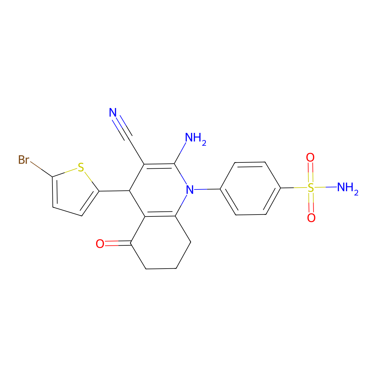4-(2-Amino-4-(5-bromo-2-thienyl)-3-cyano-5-oxo-5,6,7,8-tetrahydro-1(4H)-quinolinyl)benzenesulfonamide molecular structure, CAS 309276-99-1
