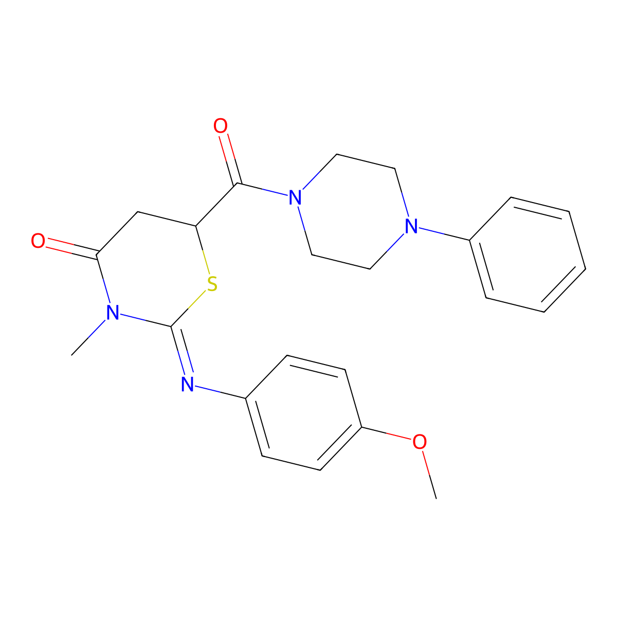 (2E)-2-[(4-methoxyphenyl)imino]-3-methyl-6-[(4-phenylpiperazin-1-yl)carbonyl]-1,3-thiazinan-4-one molecular structure, CAS 309277-20-1