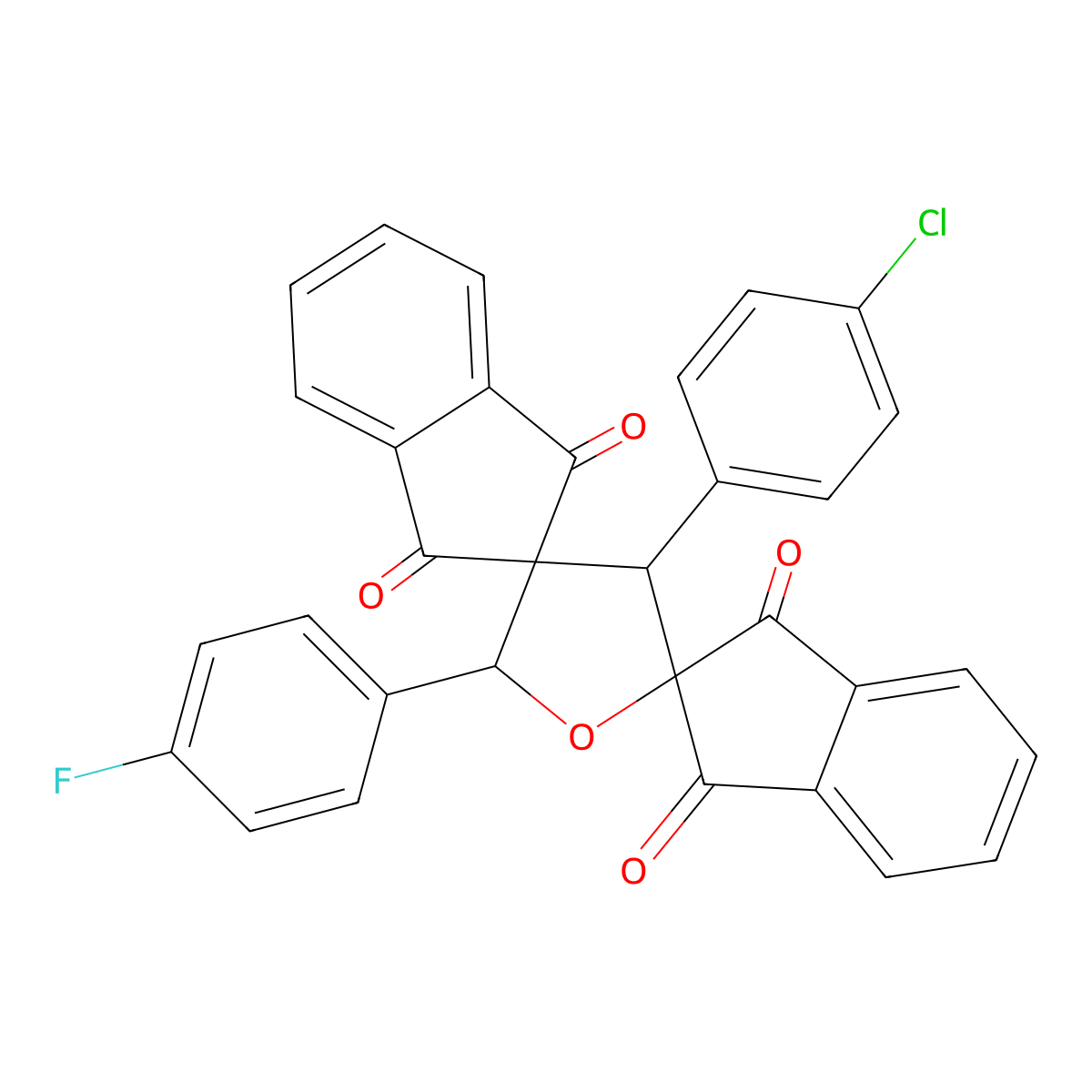 3'-(4-Chlorophenyl)-5'-(4-fluorophenyl)dispiro[indene-2,2'-furan-4',2''-indene]-1,1'',3,3''-tetrone molecular structure, CAS 309277-74-5