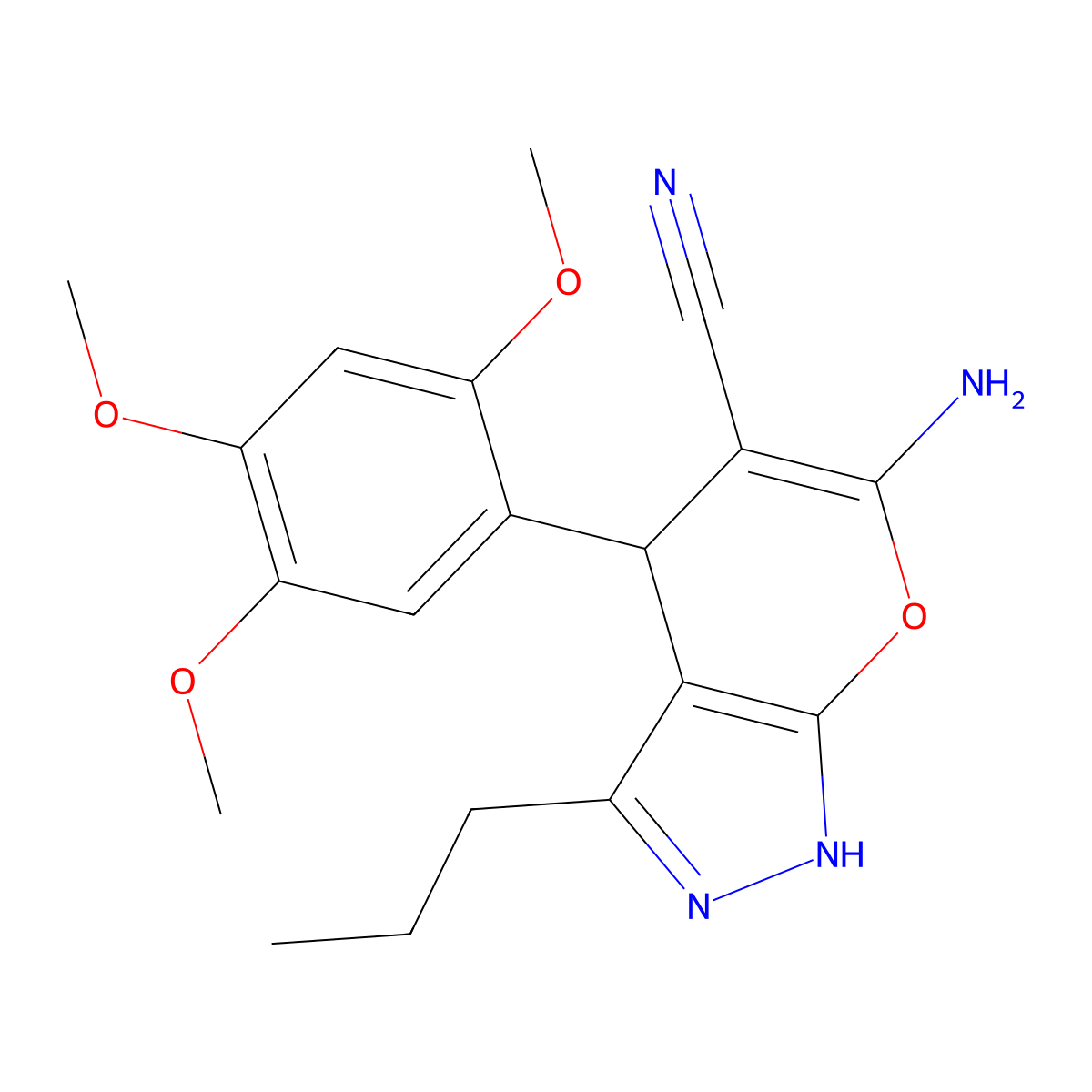 6-Amino-3-propyl-4-(2,4,5-trimethoxyphenyl)-1,4-dihydropyrano[2,3-c]pyrazole-5-carbonitrile molecular structure, CAS 309277-90-5
