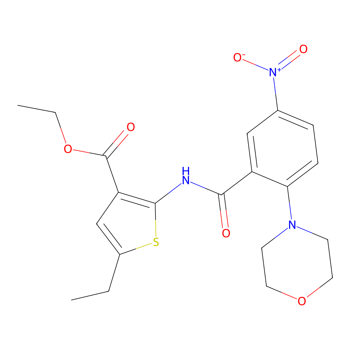 Ethyl 5-ethyl-2-[(2-morpholin-4-yl-5-nitrobenzoyl)amino]thiophene-3-carboxylate molecular structure, CAS 309278-12-4