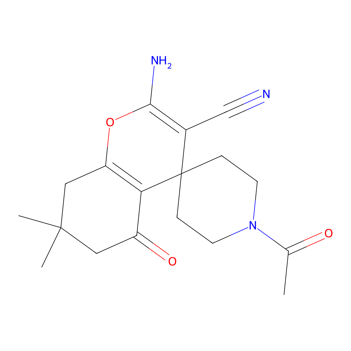 1'-Acetyl-2-amino-7,7-dimethyl-5-oxospiro[6,8-dihydrochromene-4,4'-piperidine]-3-carbonitrile molecular structure, CAS 309278-17-9