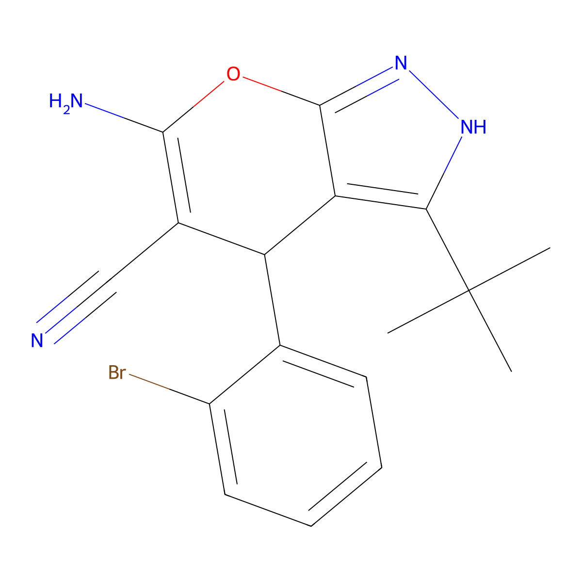 6-Amino-4-(2-bromophenyl)-3-tert-butyl-1,4-dihydropyrano[2,3-c]pyrazole-5-carbonitrile molecular structure, CAS 309278-33-9