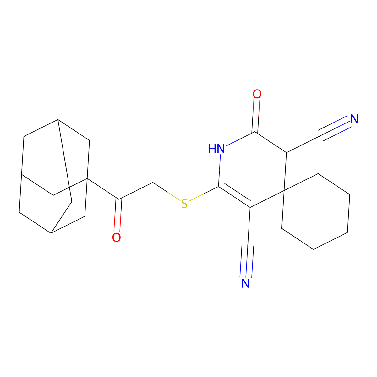 2-{[2-(1-Adamantyl)-2-oxoethyl]sulfanyl}-4-oxo-3-azaspiro[5.5]undec-1-ene-1,5-dicarbonitrile molecular structure, CAS 309278-35-1