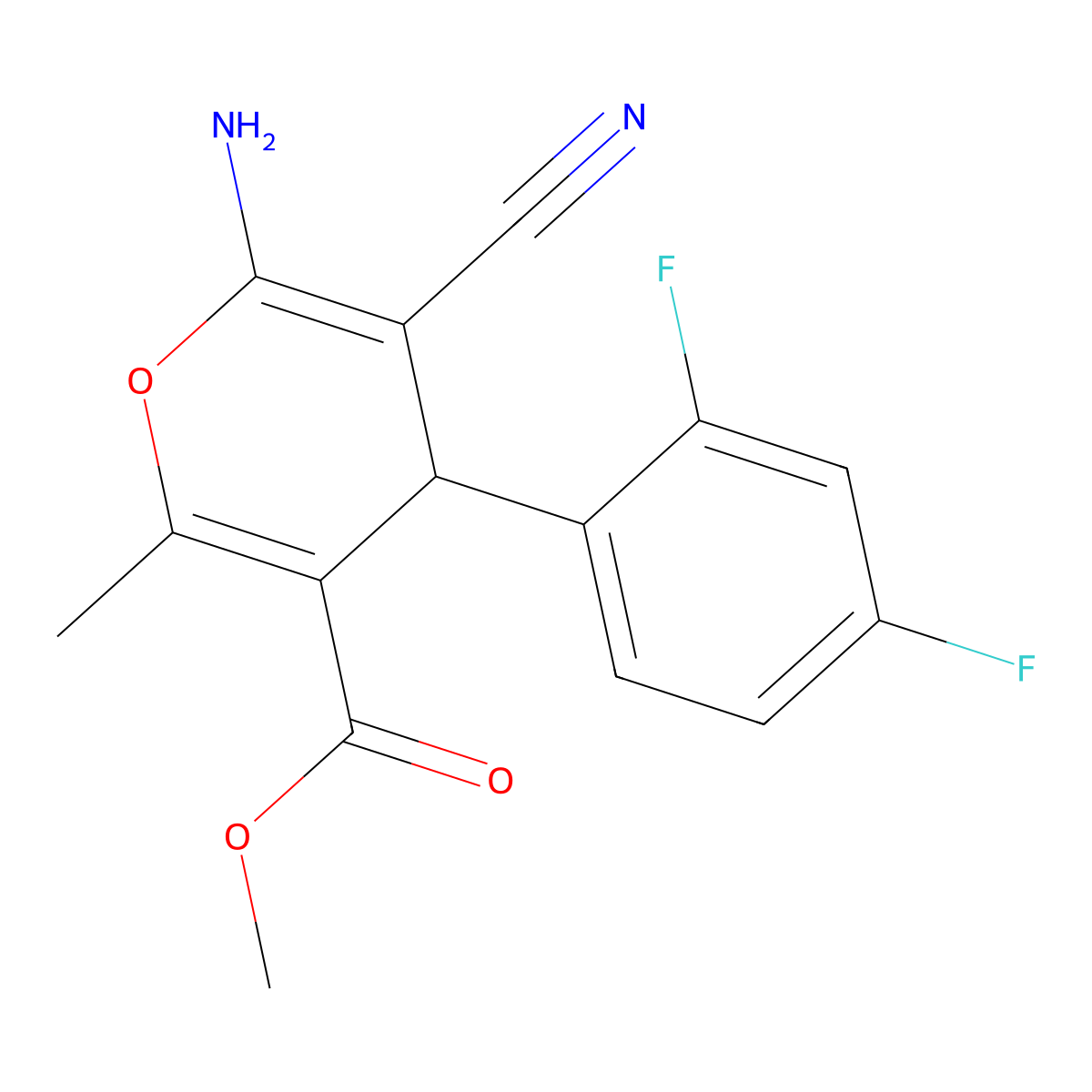 methyl 6-amino-5-cyano-4-(2,4-difluorophenyl)-2-methyl-4H-pyran-3-carboxylate molecular structure, CAS 309278-40-8