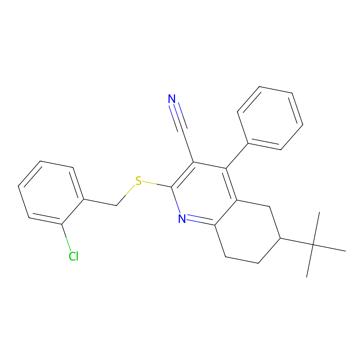 6-(Tert-butyl)-2-[(2-chlorobenzyl)sulfanyl]-4-phenyl-5,6,7,8-tetrahydro-3-quinolinecarbonitrile molecular structure, CAS 309278-44-2