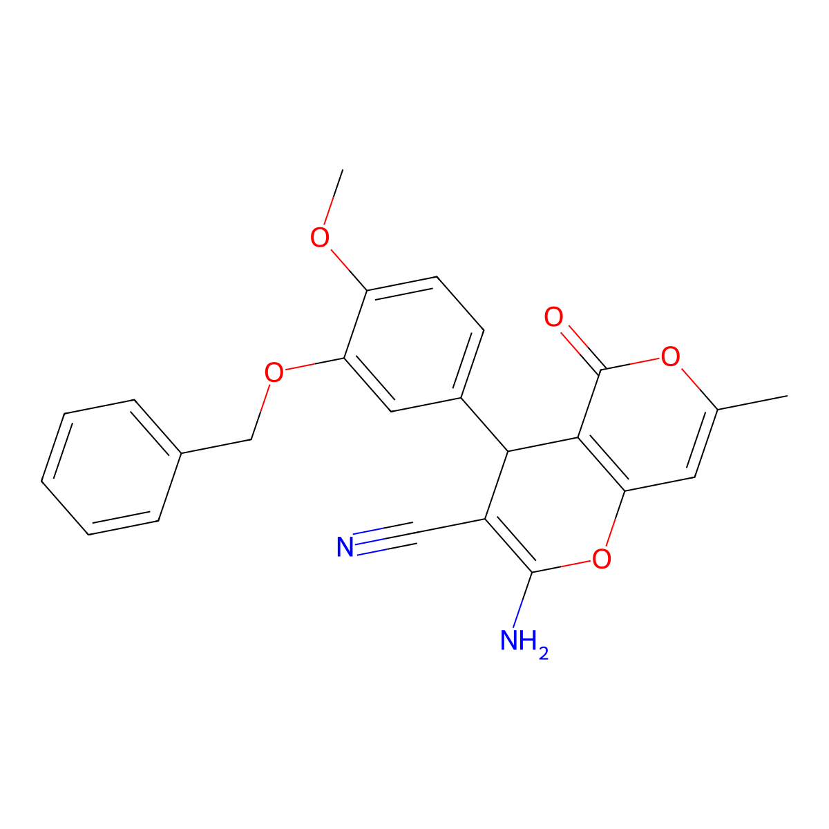 2-amino-4-[3-(benzyloxy)-4-methoxyphenyl]-7-methyl-5-oxo-4H,5H-pyrano[4,3-b]pyran-3-carbonitrile molecular structure, CAS 309278-46-4