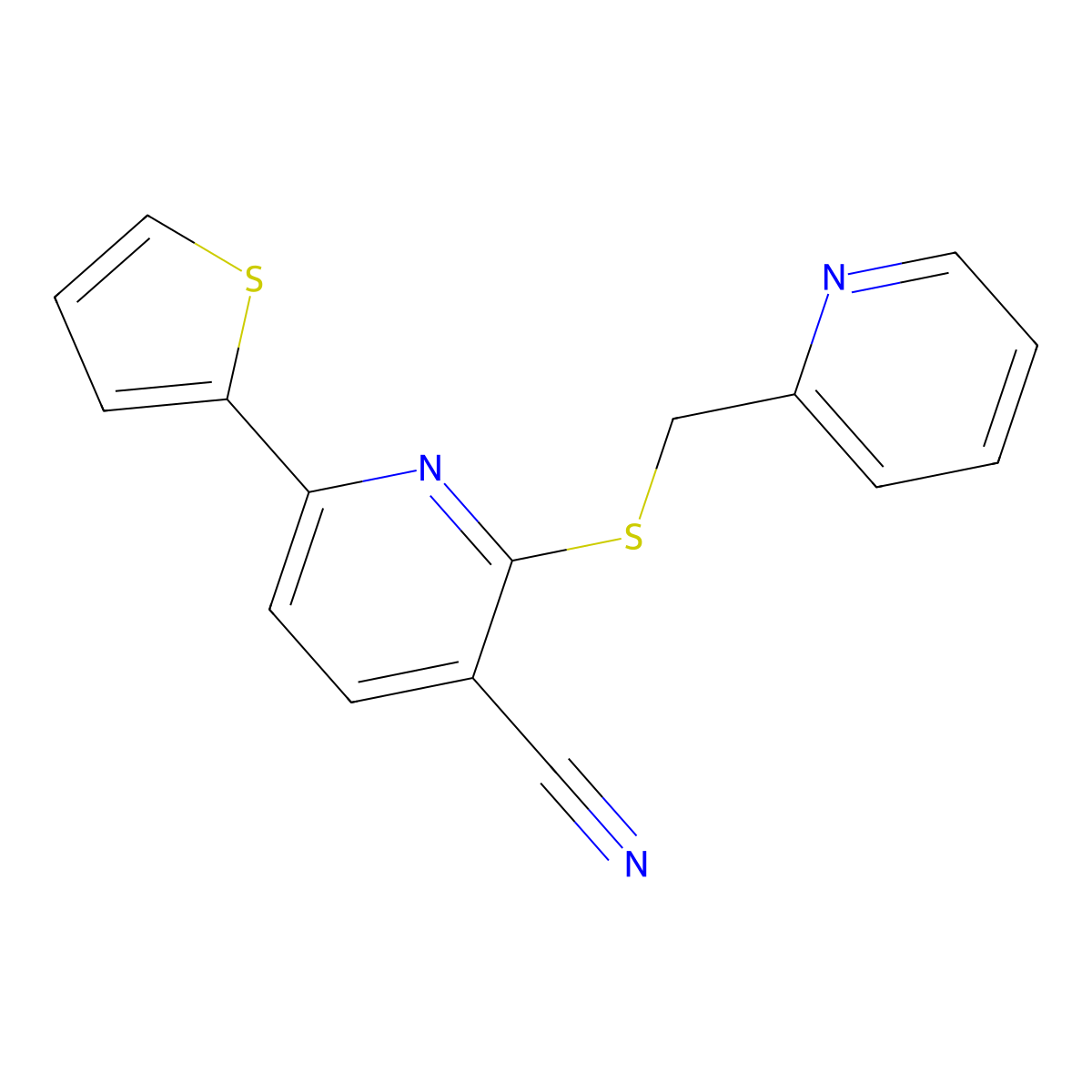 2-(Pyridin-2-ylmethylsulfanyl)-6-thiophen-2-ylpyridine-3-carbonitrile molecular structure, CAS 309278-48-6