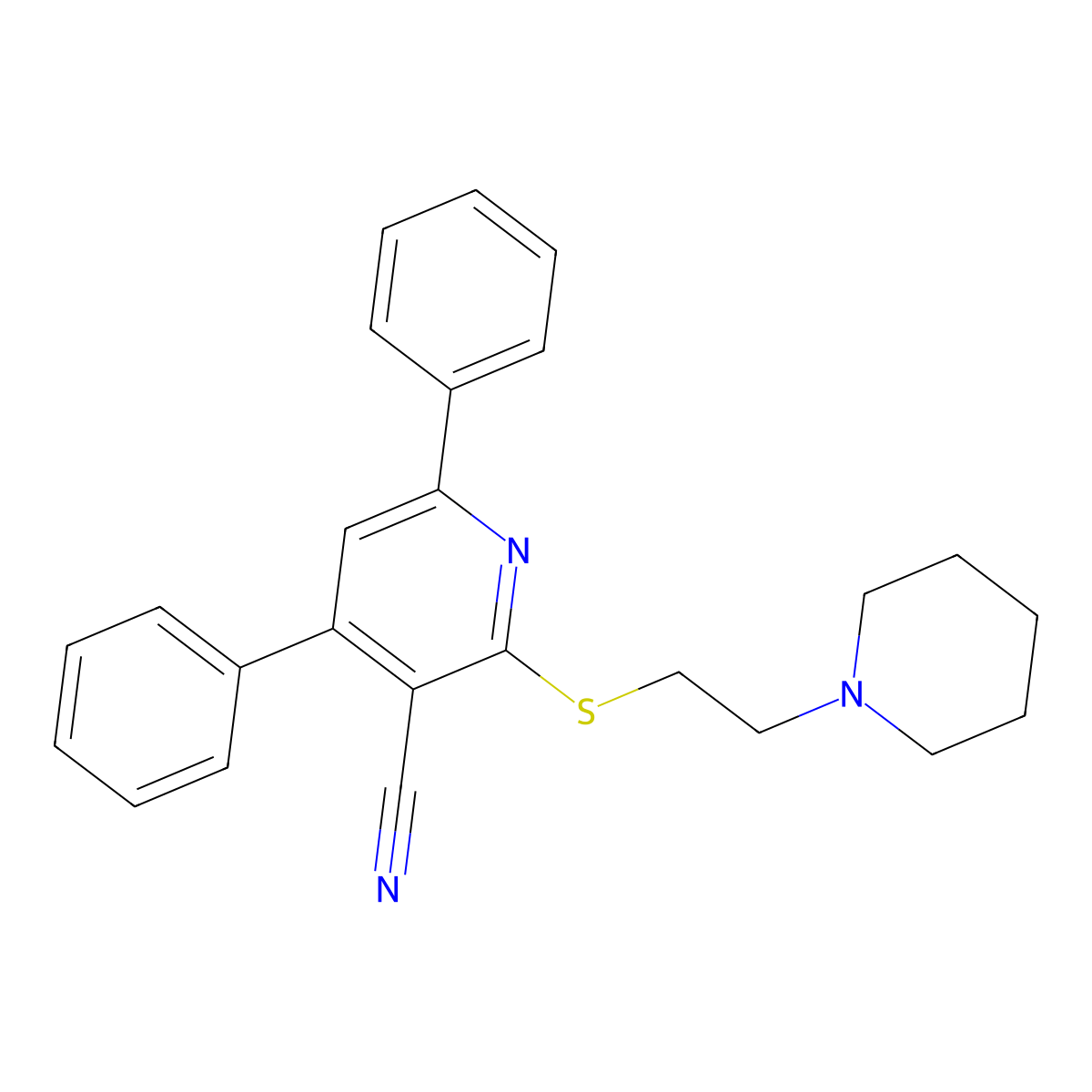 4,6-Diphenyl-2-(2-piperidin-1-ylethylsulfanyl)pyridine-3-carbonitrile molecular structure, CAS 309278-56-6