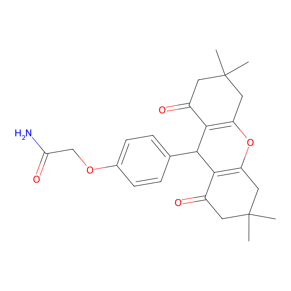 2-[4-(3,3,6,6-tetramethyl-1,8-dioxo-2,3,4,5,6,7,8,9-octahydro-1H-xanthen-9-yl)phenoxy]acetamide molecular structure, CAS 309279-53-6