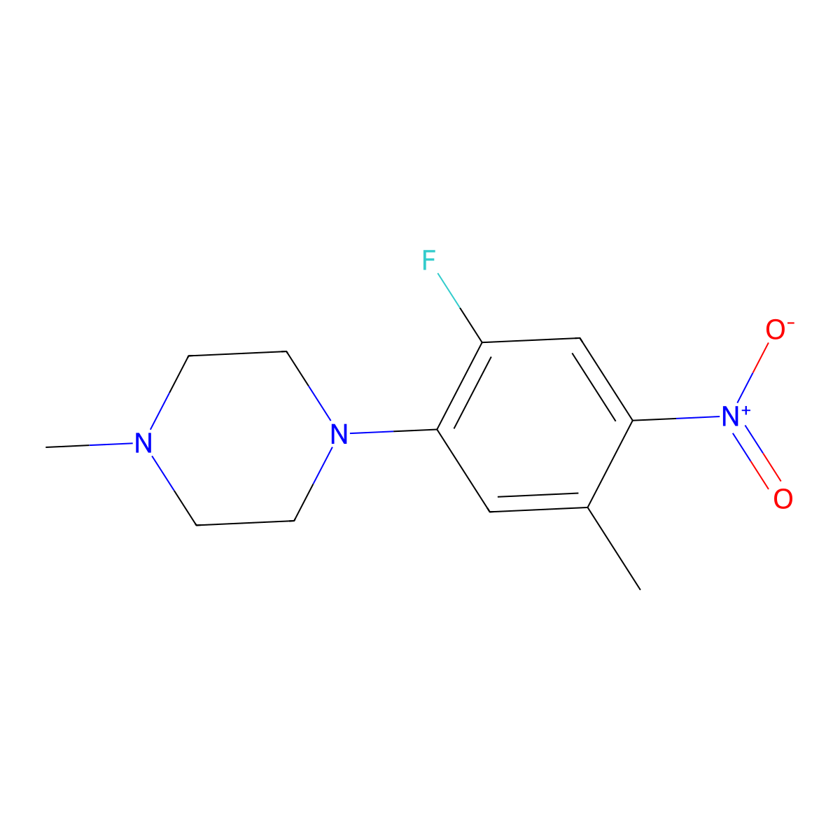 1-(2-Fluoro-5-methyl-4-nitrophenyl)-4-methylpiperazine molecular structure, CAS 309279-89-8