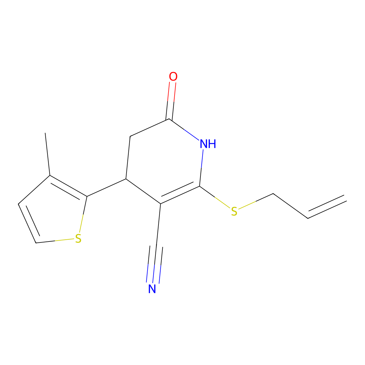 4-(3-methylthiophen-2-yl)-2-oxo-6-prop-2-enylsulfanyl-3,4-dihydro-1H-pyridine-5-carbonitrile molecular structure, CAS 309279-97-8