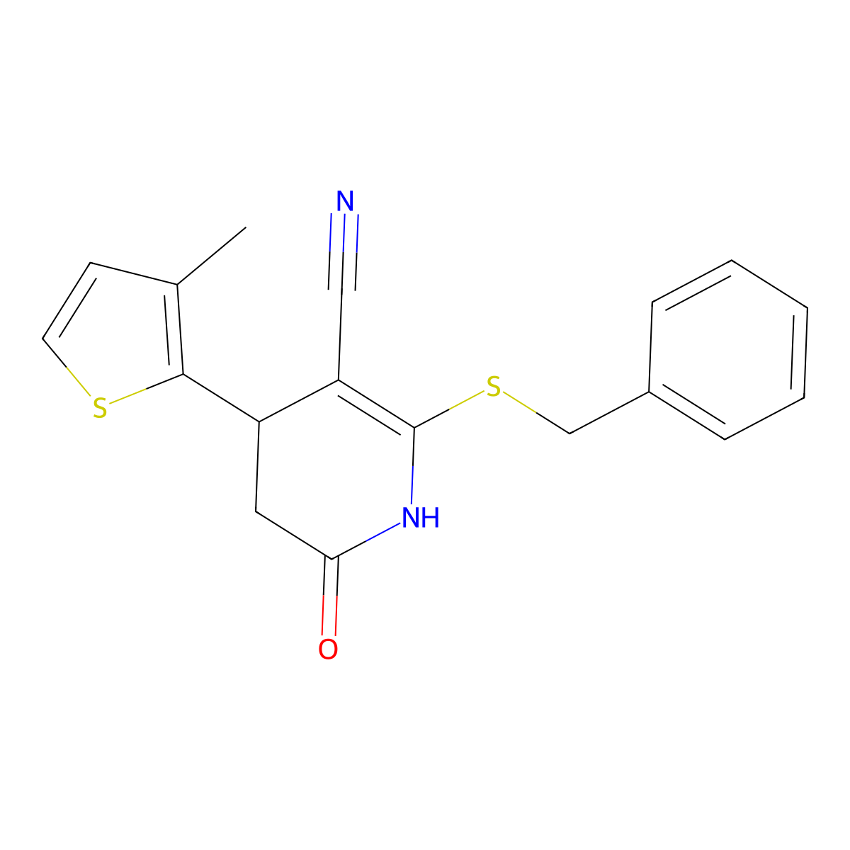6-benzylsulfanyl-4-(3-methylthiophen-2-yl)-2-oxo-3,4-dihydro-1H-pyridine-5-carbonitrile molecular structure, CAS 309280-02-2
