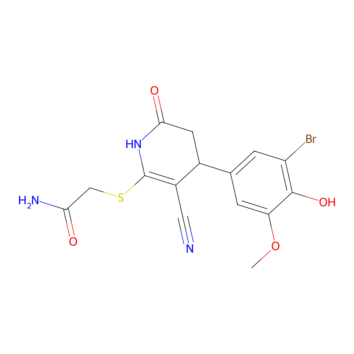 2-[[4-(3-bromo-4-hydroxy-5-methoxyphenyl)-5-cyano-2-oxo-3,4-dihydro-1H-pyridin-6-yl]sulfanyl]acetamide molecular structure, CAS 309280-03-3