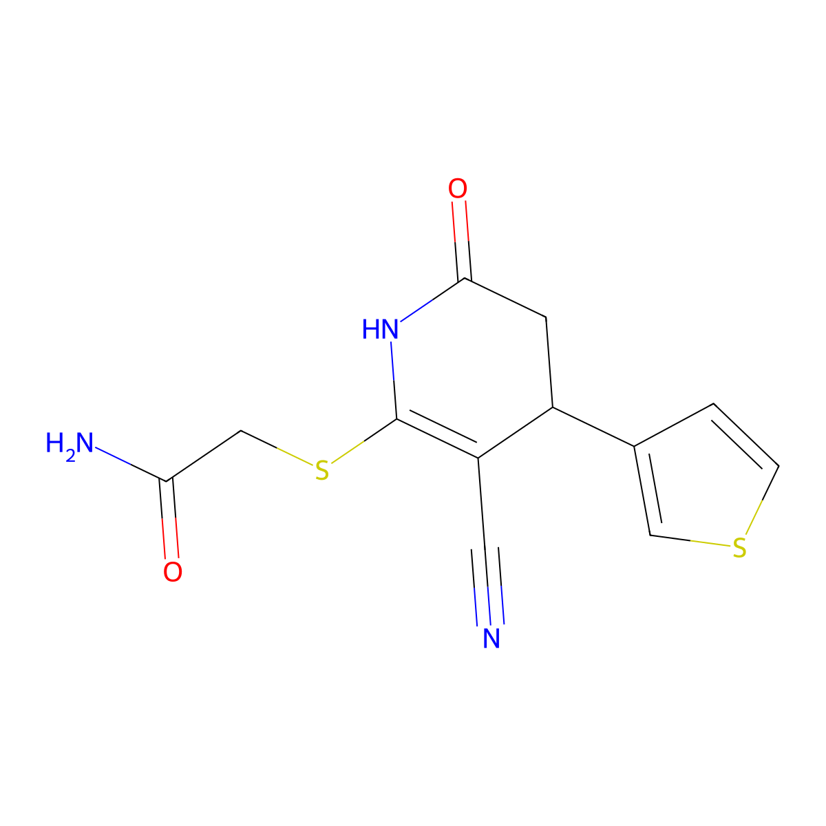 2-{[3-Cyano-6-oxo-4-(thiophen-3-yl)-1,4,5,6-tetrahydropyridin-2-yl]sulfanyl}acetamide molecular structure, CAS 309280-05-5
