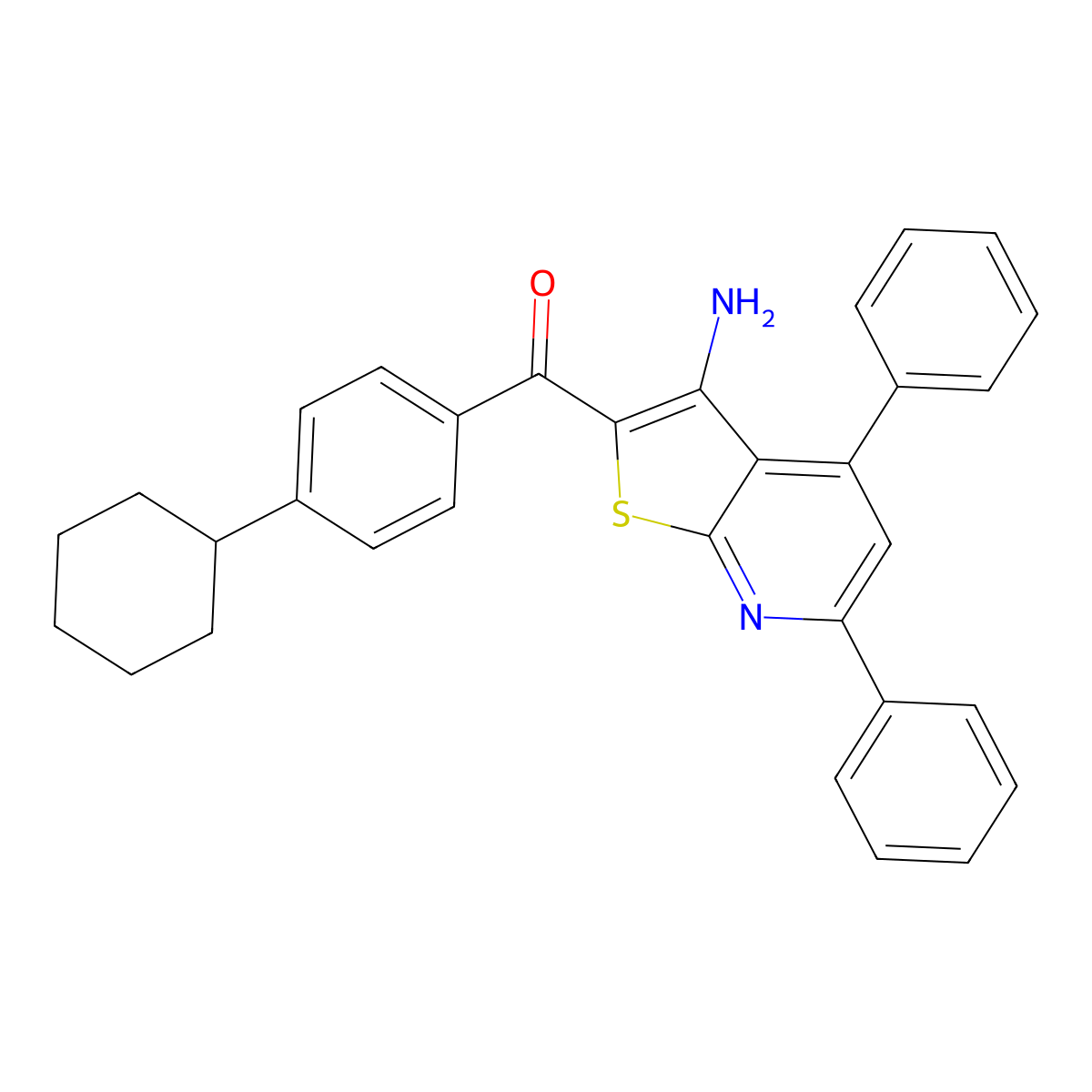 (3-Amino-4,6-diphenylthieno[2,3-b]pyridin-2-yl)(4-cyclohexylphenyl)methanone molecular structure, CAS 309280-60-2