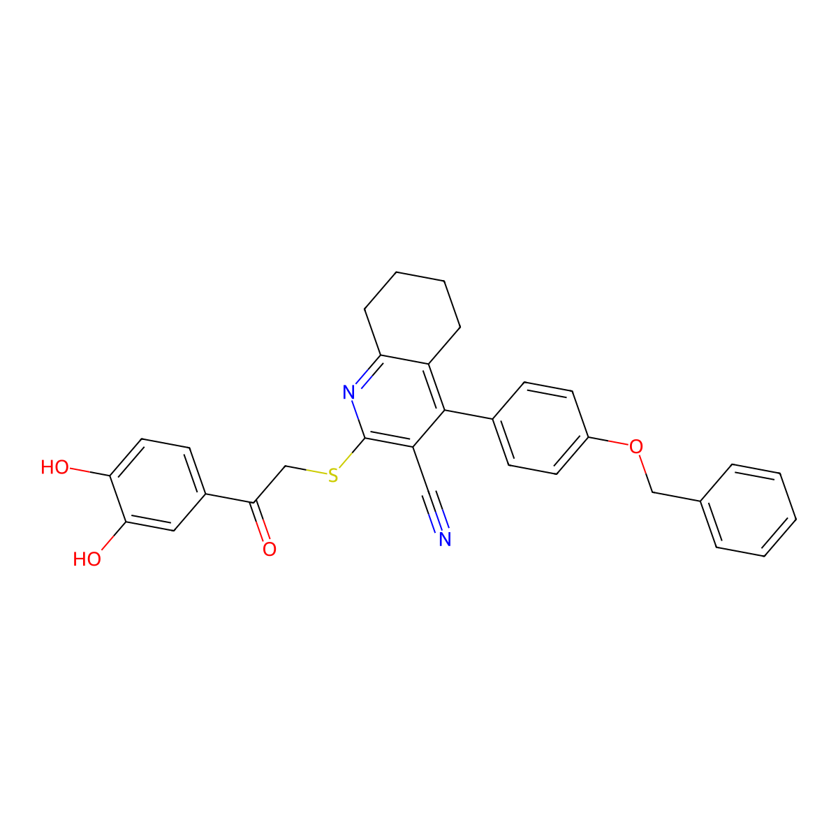 4-[4-(Benzyloxy)phenyl]-2-{[2-(3,4-dihydroxyphenyl)-2-oxoethyl]sulfanyl}-5,6,7,8-tetrahydroquinoline-3-carbonitrile molecular structure, CAS 309280-61-3