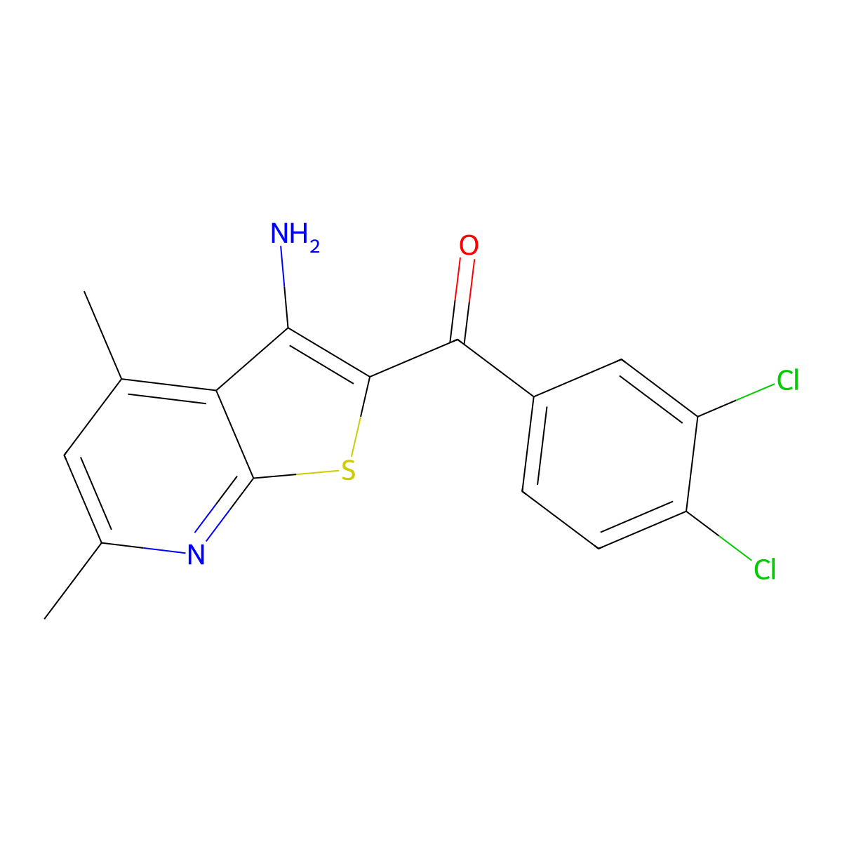 (3-Amino-4,6-dimethylthieno[2,3-b]pyridin-2-yl)(3,4-dichlorophenyl)methanone molecular structure, CAS 309280-63-5