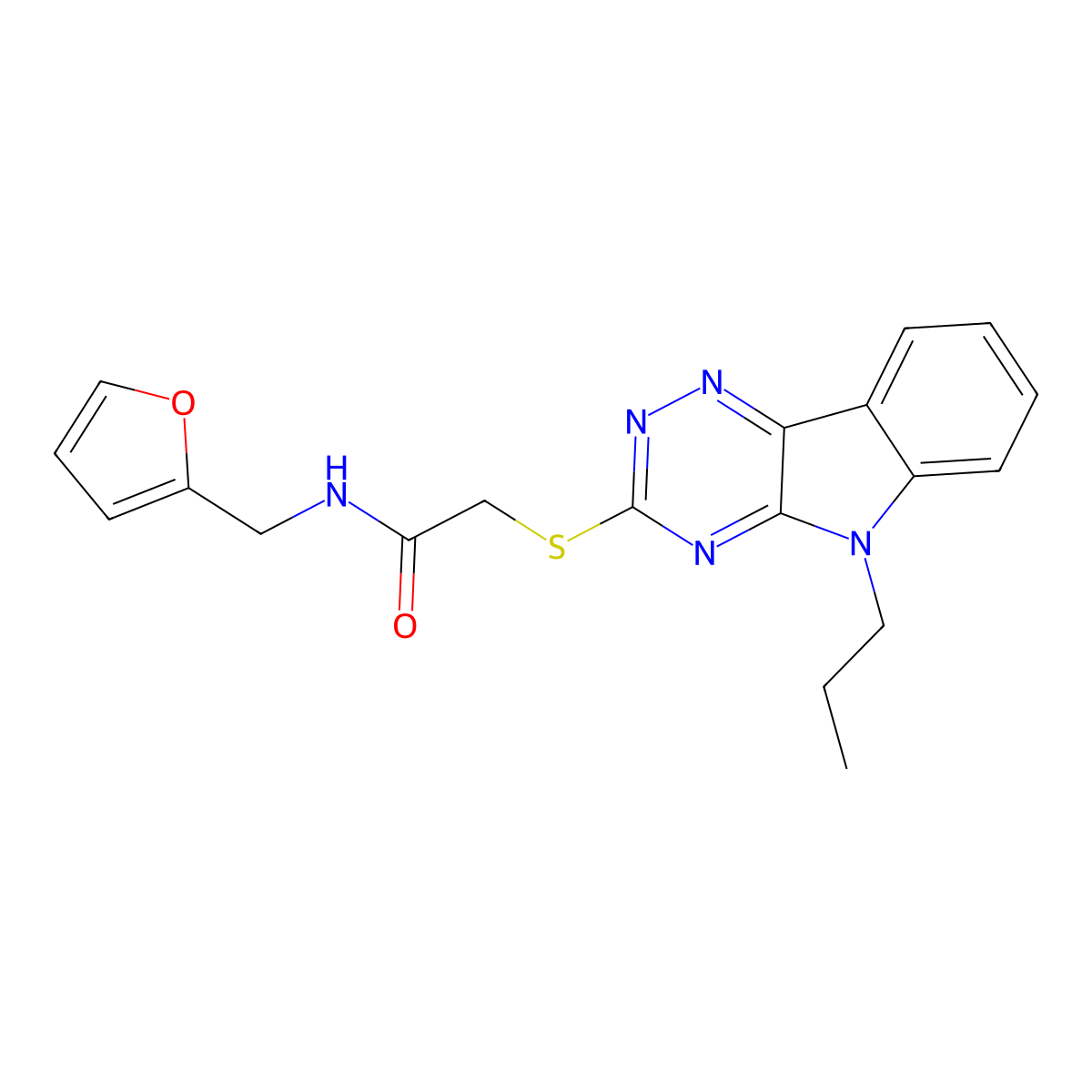 N-(furan-2-ylmethyl)-2-[(5-propyl-[1,2,4]triazino[5,6-b]indol-3-yl)sulfanyl]acetamide molecular structure, CAS 309280-72-6