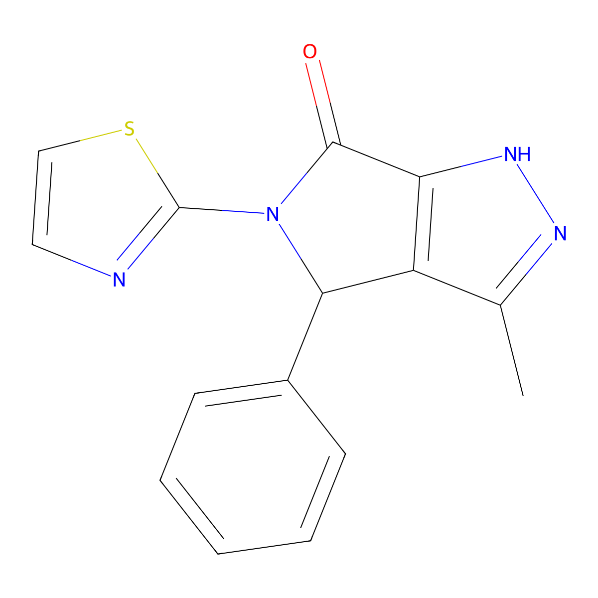 3-methyl-4-phenyl-5-(1,3-thiazol-2-yl)-4,5-dihydropyrrolo[3,4-c]pyrazol-6(1H)-one molecular structure, CAS 309280-85-1