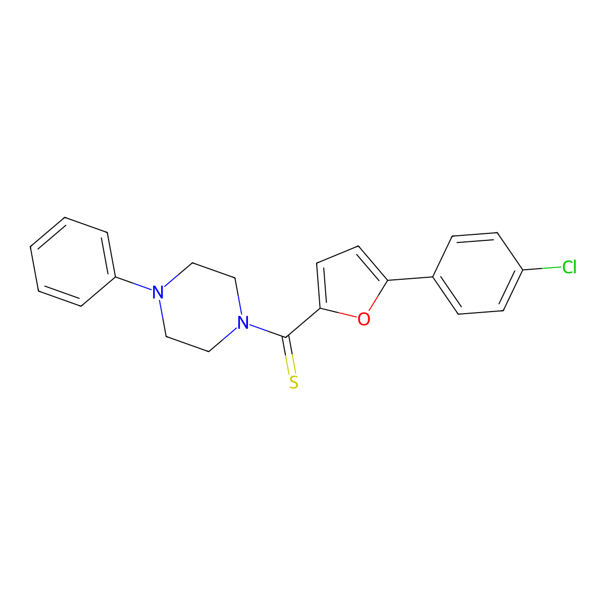 (5-(4-Chlorophenyl)furan-2-yl)(4-phenylpiperazin-1-yl)methanethione molecular structure, CAS 309280-98-6