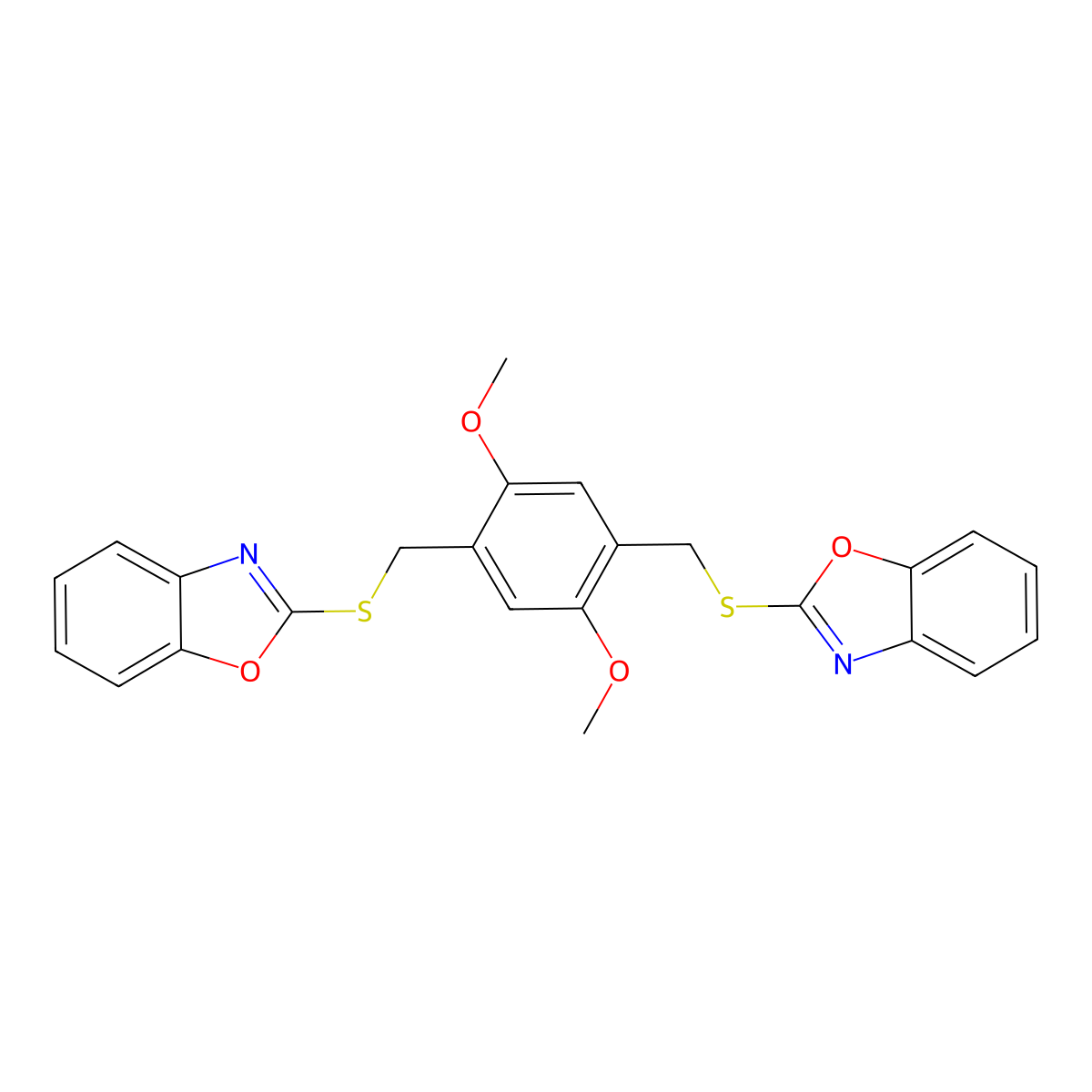2-[[4-(1,3-Benzoxazol-2-ylsulfanylmethyl)-2,5-dimethoxyphenyl]methylsulfanyl]-1,3-benzoxazole molecular structure, CAS 309281-54-7