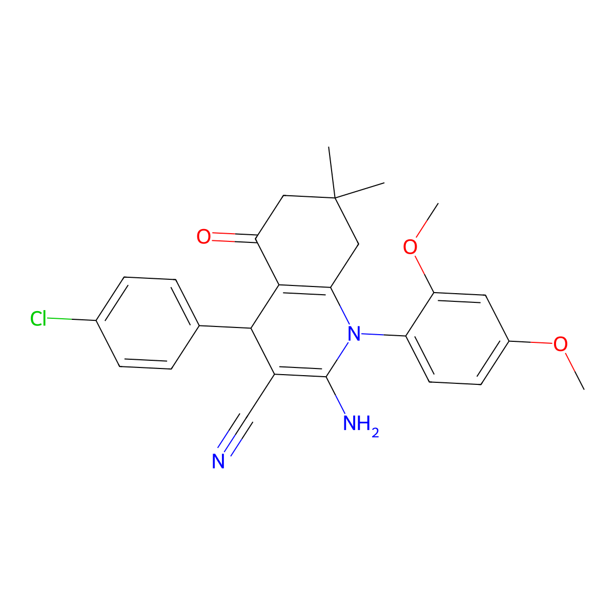 2-Amino-4-(4-chlorophenyl)-1-(2,4-dimethoxyphenyl)-7,7-dimethyl-5-oxo-1,4,5,6,7,8-hexahydro-3-quinolinecarbonitrile molecular structure, CAS 309281-63-8