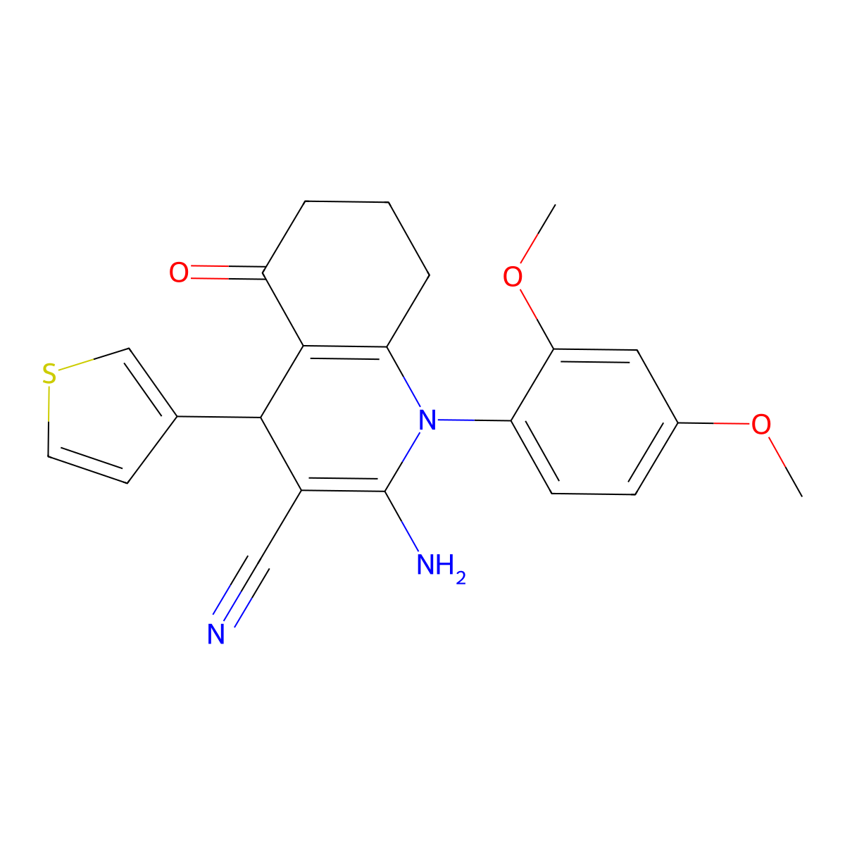 2-Amino-1-(2,4-dimethoxyphenyl)-5-oxo-4-thiophen-3-yl-4,6,7,8-tetrahydroquinoline-3-carbonitrile molecular structure, CAS 309282-85-7
