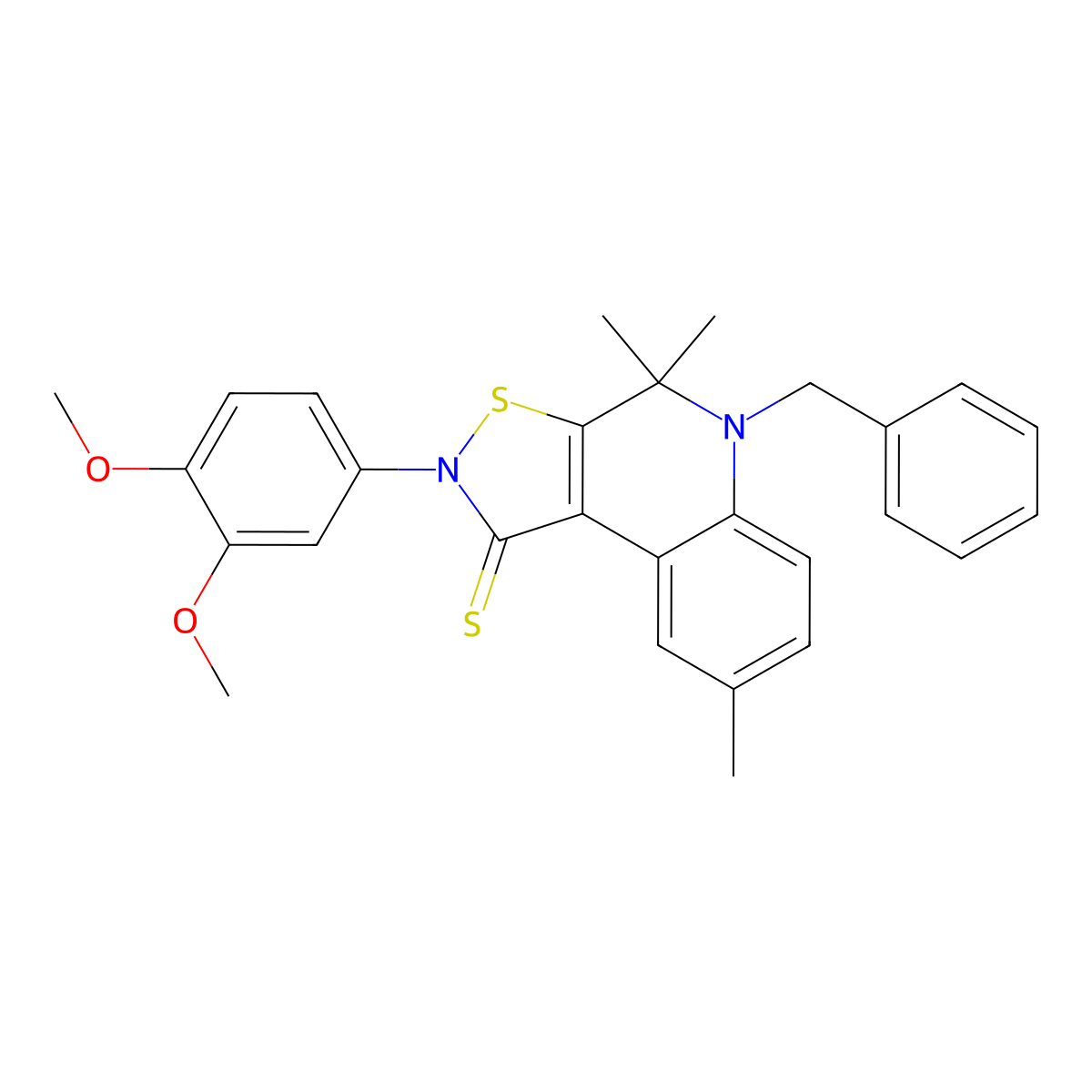 5-benzyl-2-(3,4-dimethoxyphenyl)-4,4,8-trimethyl-4,5-dihydroisothiazolo[5,4-c]quinoline-1(2H)-thione molecular structure, CAS 309283-40-7
