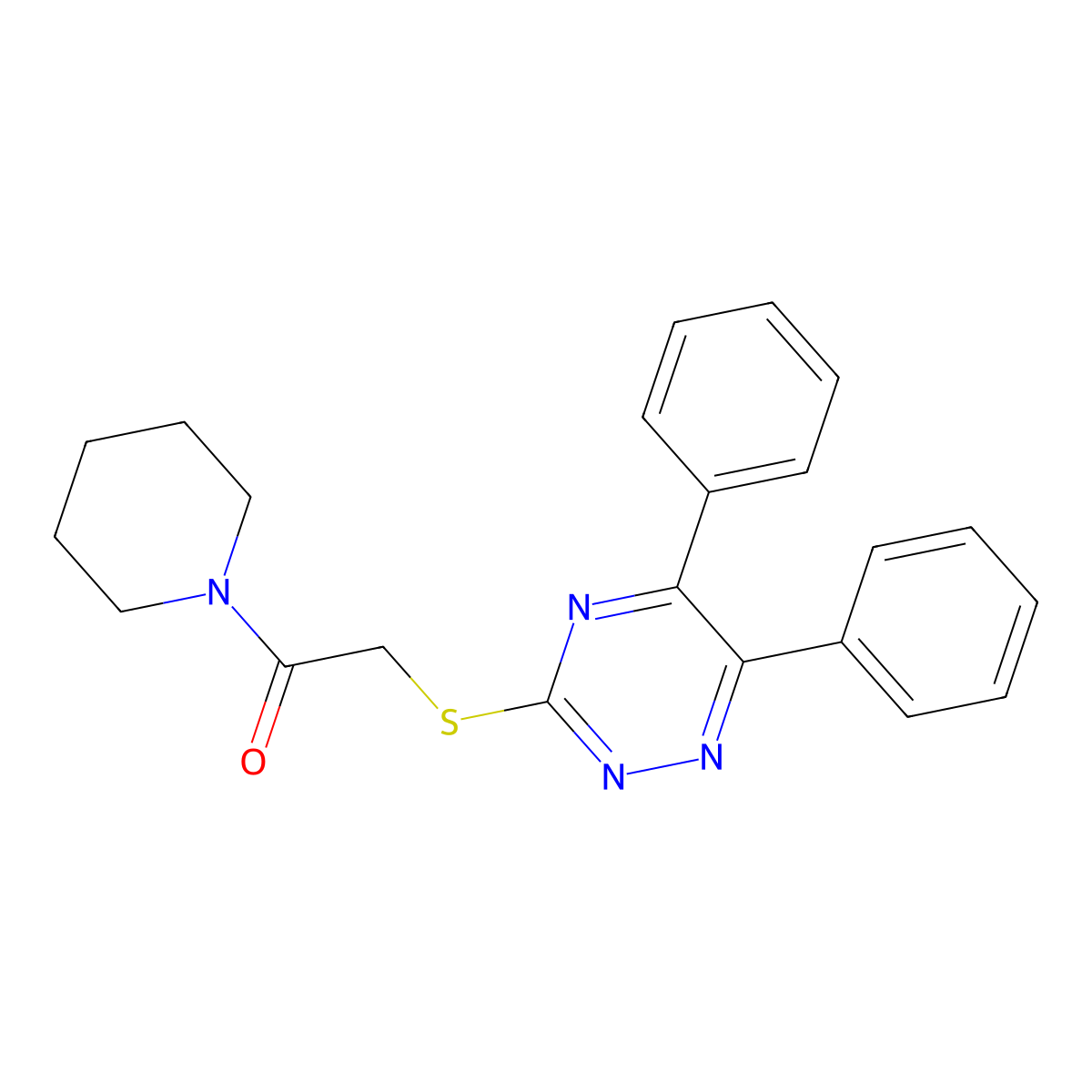 3-((2-Oxo-2-(1-piperidinyl)ethyl)thio)-5,6-diphenyl-1,2,4-triazine molecular structure, CAS 309283-45-2