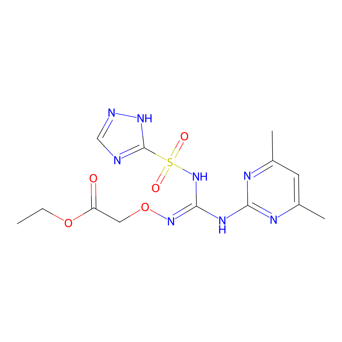 Ethyl 2-(((((4,6-dimethyl-2-pyrimidinyl)amino)((1H-1,2,4-triazol-5-ylsulfonyl)amino)methylene)amino)oxy)acetate molecular structure, CAS 309283-94-1