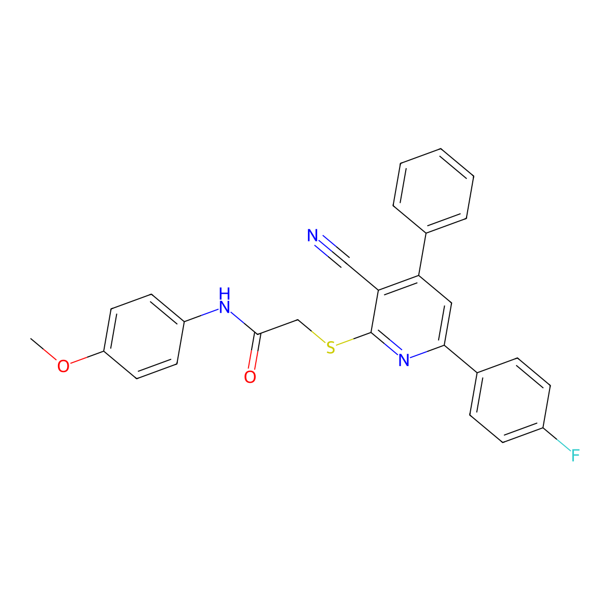2-[3-cyano-6-(4-fluorophenyl)-4-phenylpyridin-2-yl]sulfanyl-N-(4-methoxyphenyl)acetamide molecular structure, CAS 309286-00-8