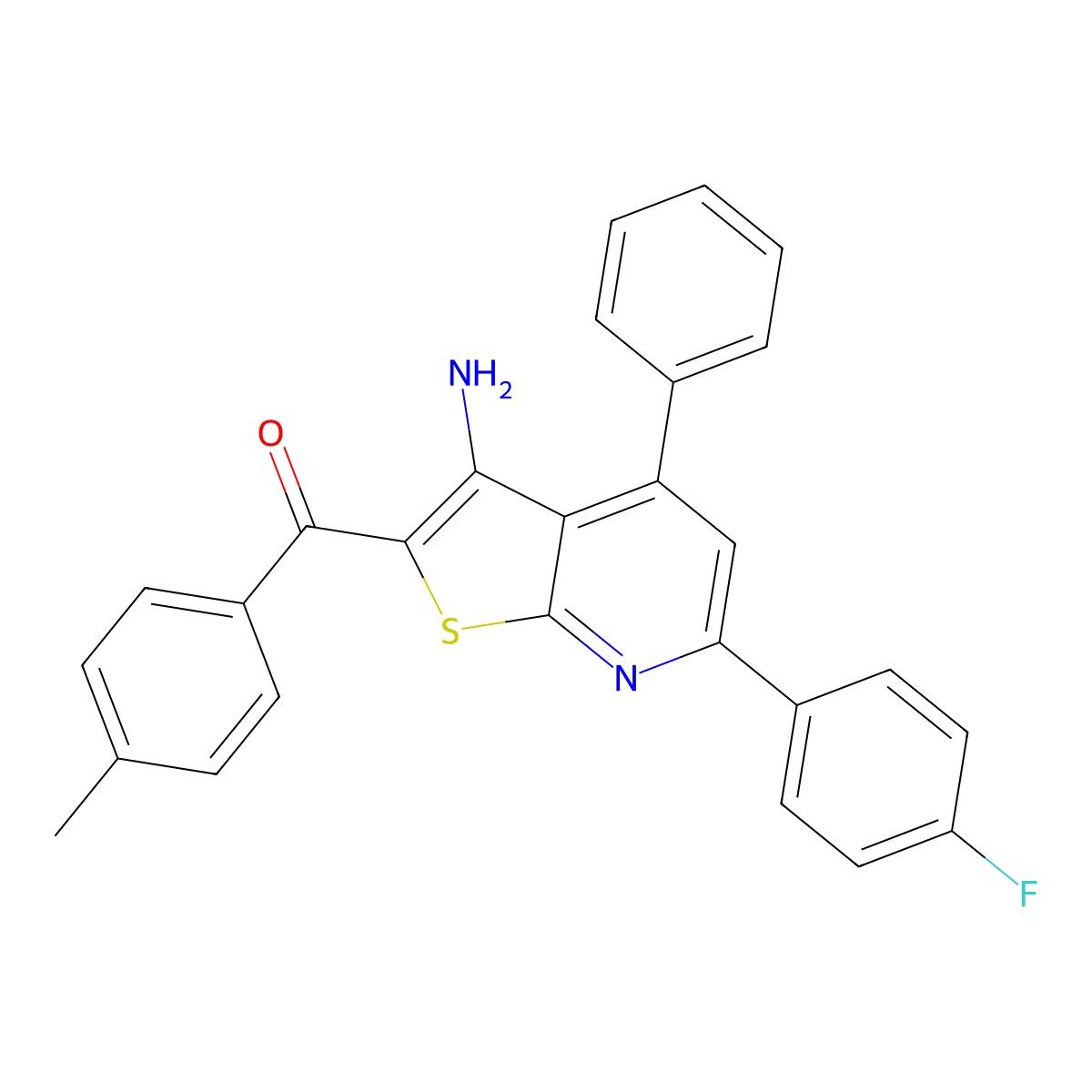 [3-Amino-6-(4-fluorophenyl)-4-phenylthieno[2,3-b]pyridin-2-yl](4-methylphenyl)methanone molecular structure, CAS 309286-01-9