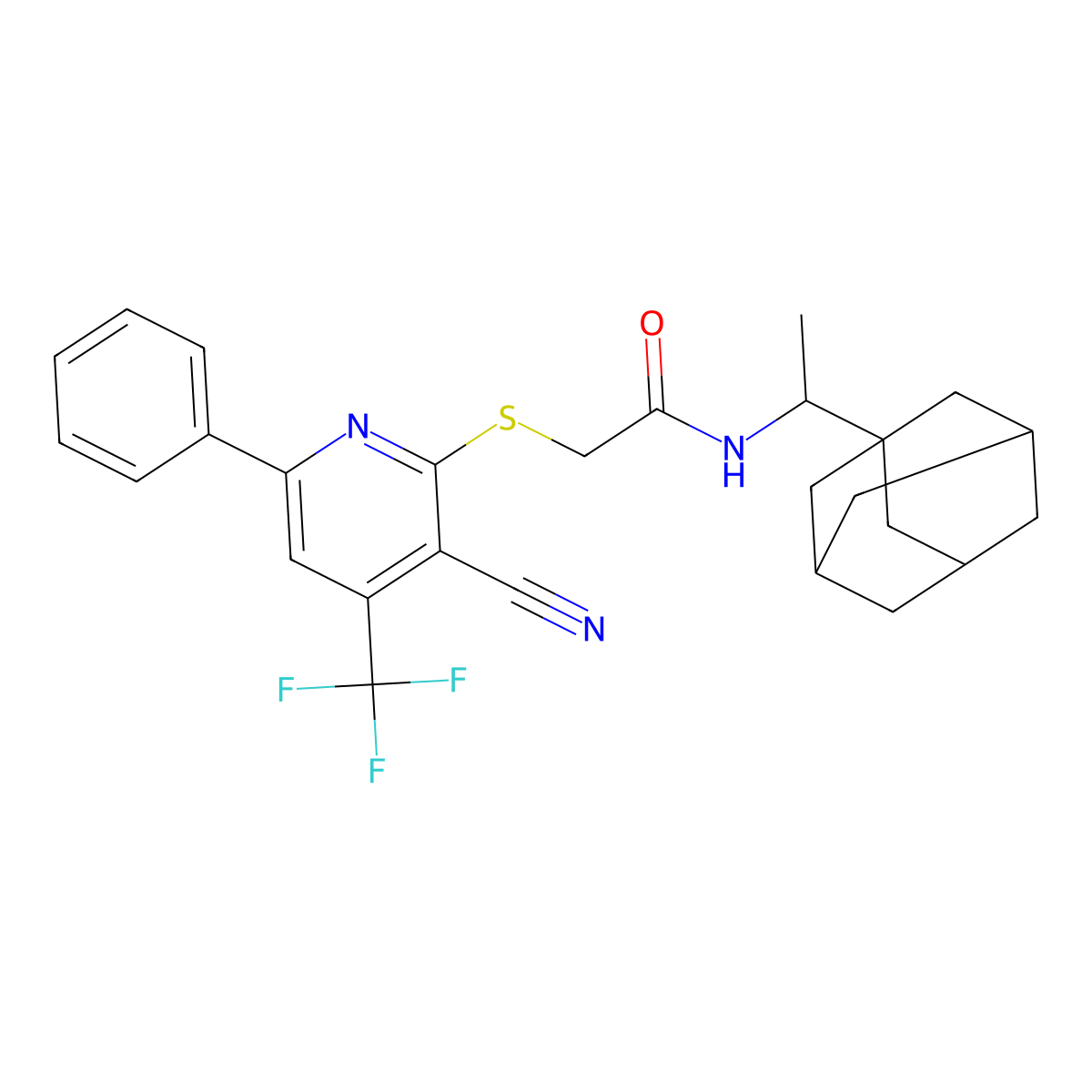 N-[1-(1-adamantyl)ethyl]-2-[3-cyano-6-phenyl-4-(trifluoromethyl)pyridin-2-yl]sulfanylacetamide molecular structure, CAS 309286-02-0