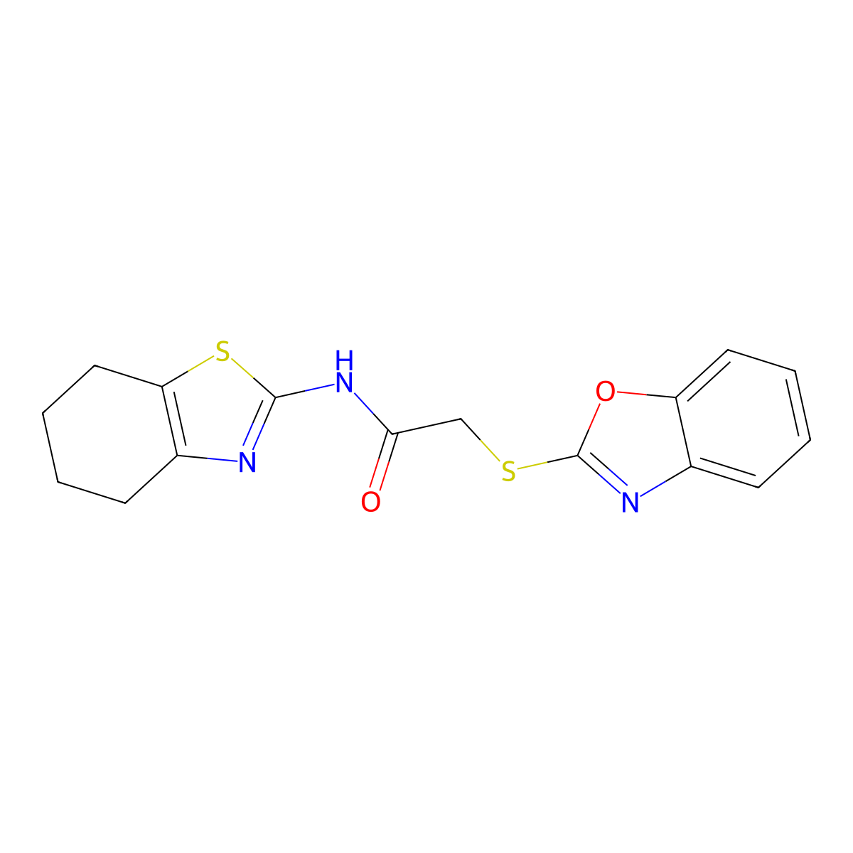 2-(1,3-benzoxazol-2-ylsulfanyl)-N-(4,5,6,7-tetrahydro-1,3-benzothiazol-2-yl)acetamide molecular structure, CAS 309286-07-5