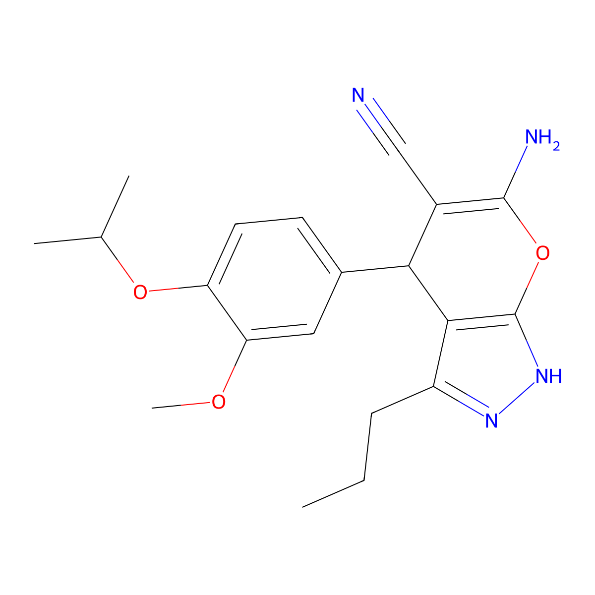 6-Amino-4-(4-isopropoxy-3-methoxyphenyl)-3-propyl-1,4-dihydropyrano[2,3-c]pyrazole-5-carbonitrile molecular structure, CAS 309286-18-8