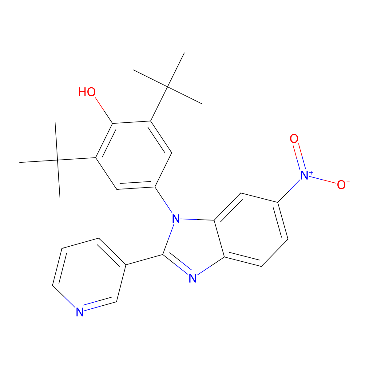2,6-Ditert-butyl-4-(6-nitro-2-pyridin-3-ylbenzimidazol-1-yl)phenol molecular structure, CAS 309286-50-8