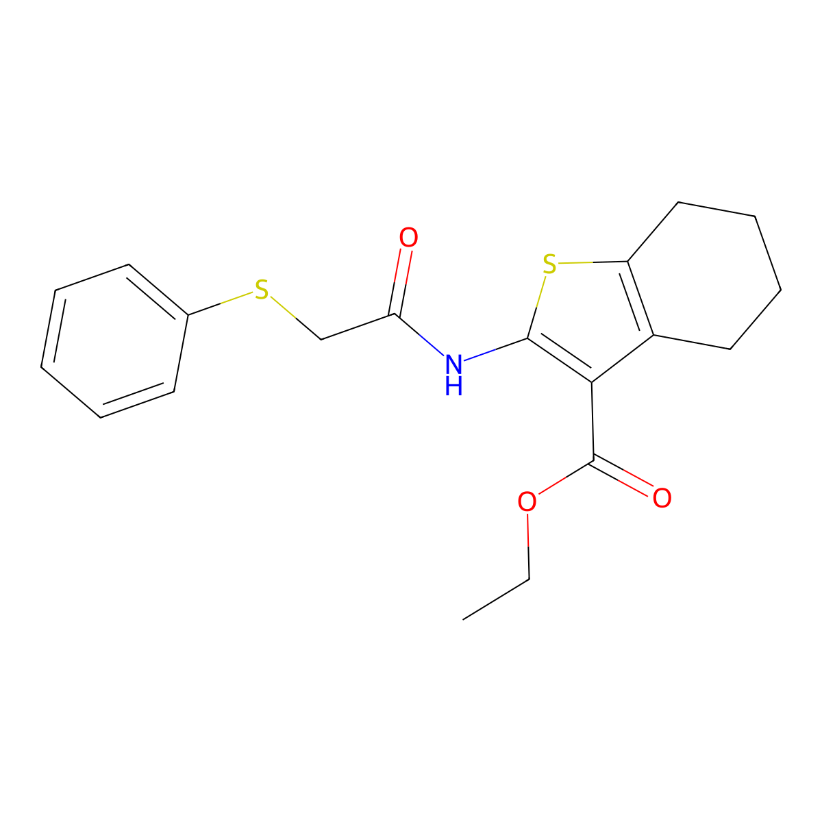 Ethyl 2-{[(phenylsulfanyl)acetyl]amino}-4,5,6,7-tetrahydro-1-benzothiophene-3-carboxylate molecular structure, CAS 309286-73-5