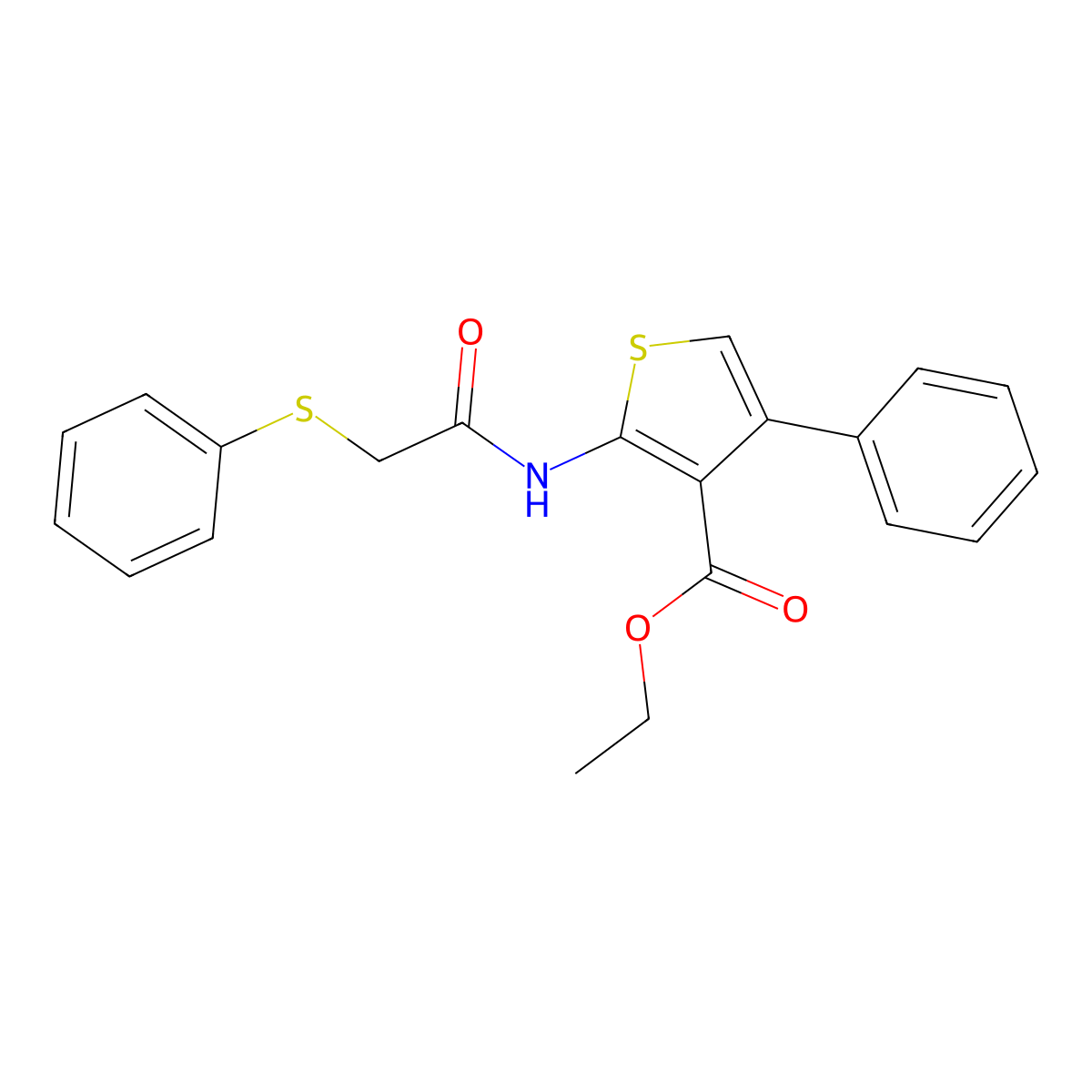 Ethyl 4-phenyl-2-{[(phenylsulfanyl)acetyl]amino}-3-thiophenecarboxylate molecular structure, CAS 309286-74-6