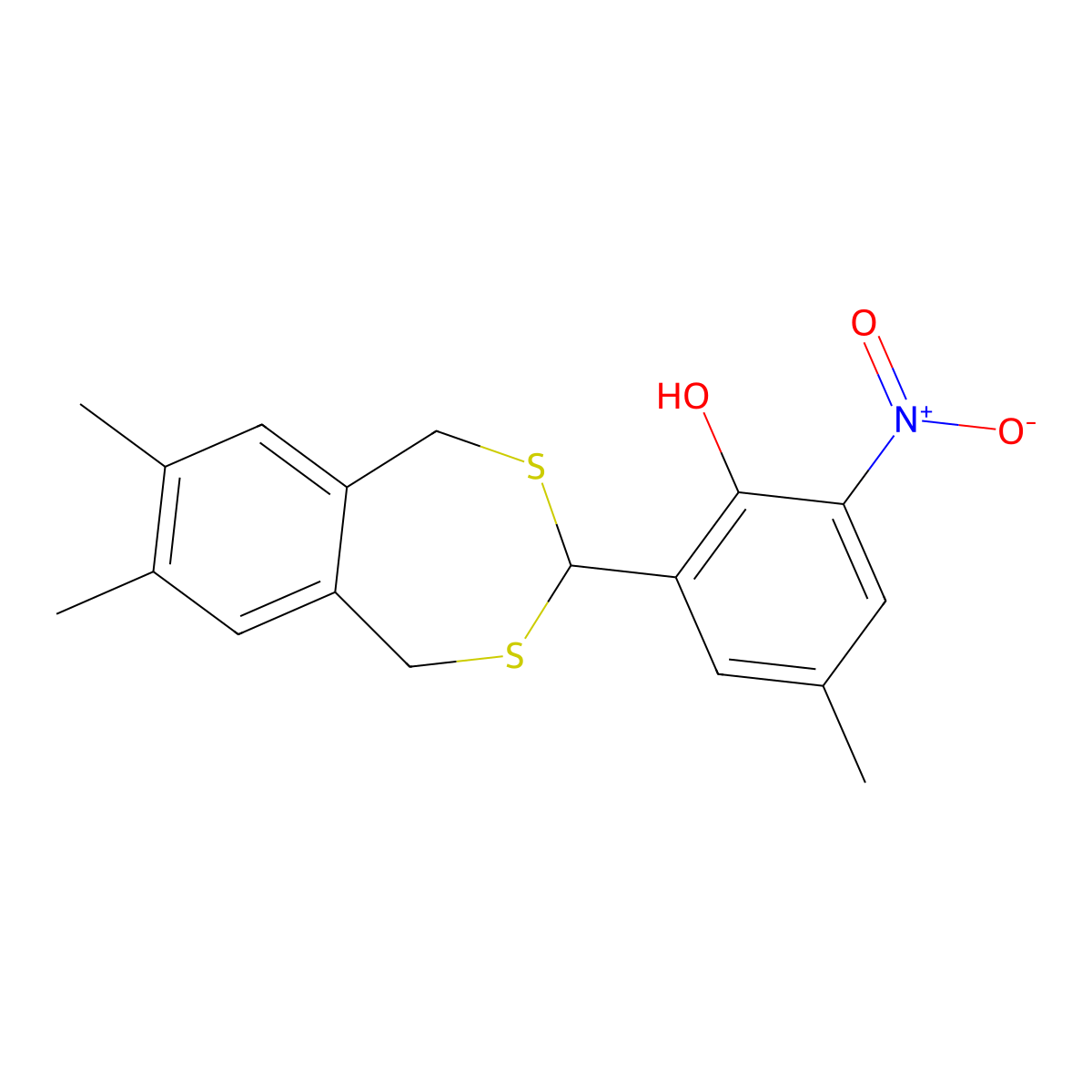 2-(7,8-Dimethyl-1,5-dihydro-2,4-benzodithiepin-3-yl)-4-methyl-6-nitrophenol molecular structure, CAS 309286-75-7