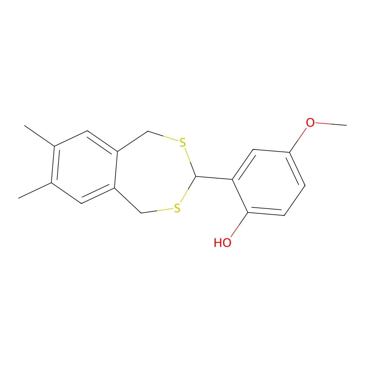 2-(7,8-Dimethyl-1,5-dihydro-2,4-benzodithiepin-3-yl)-4-methoxyphenol molecular structure, CAS 309286-77-9