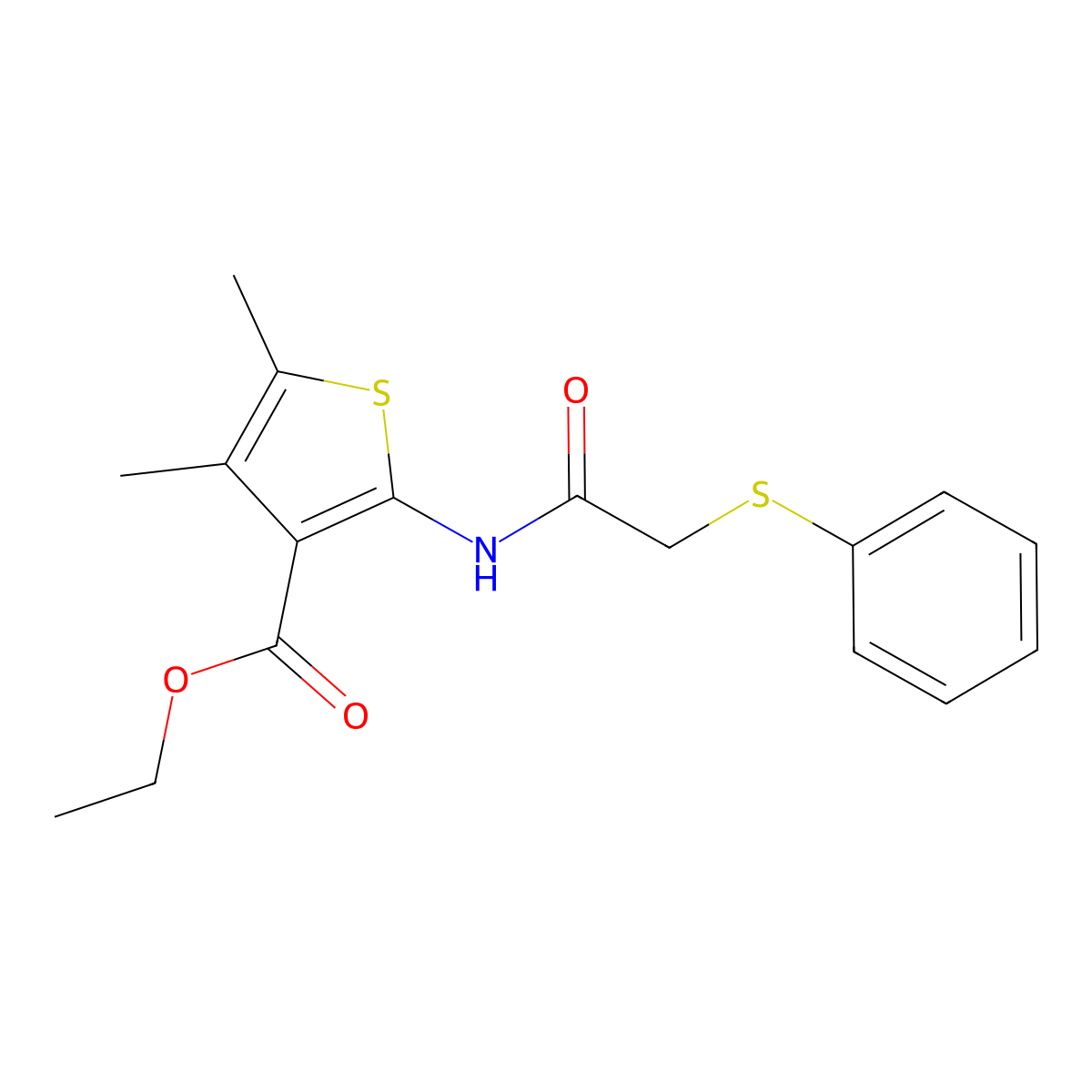 Ethyl 4,5-dimethyl-2-{[(phenylsulfanyl)acetyl]amino}-3-thiophenecarboxylate molecular structure, CAS 309286-80-4
