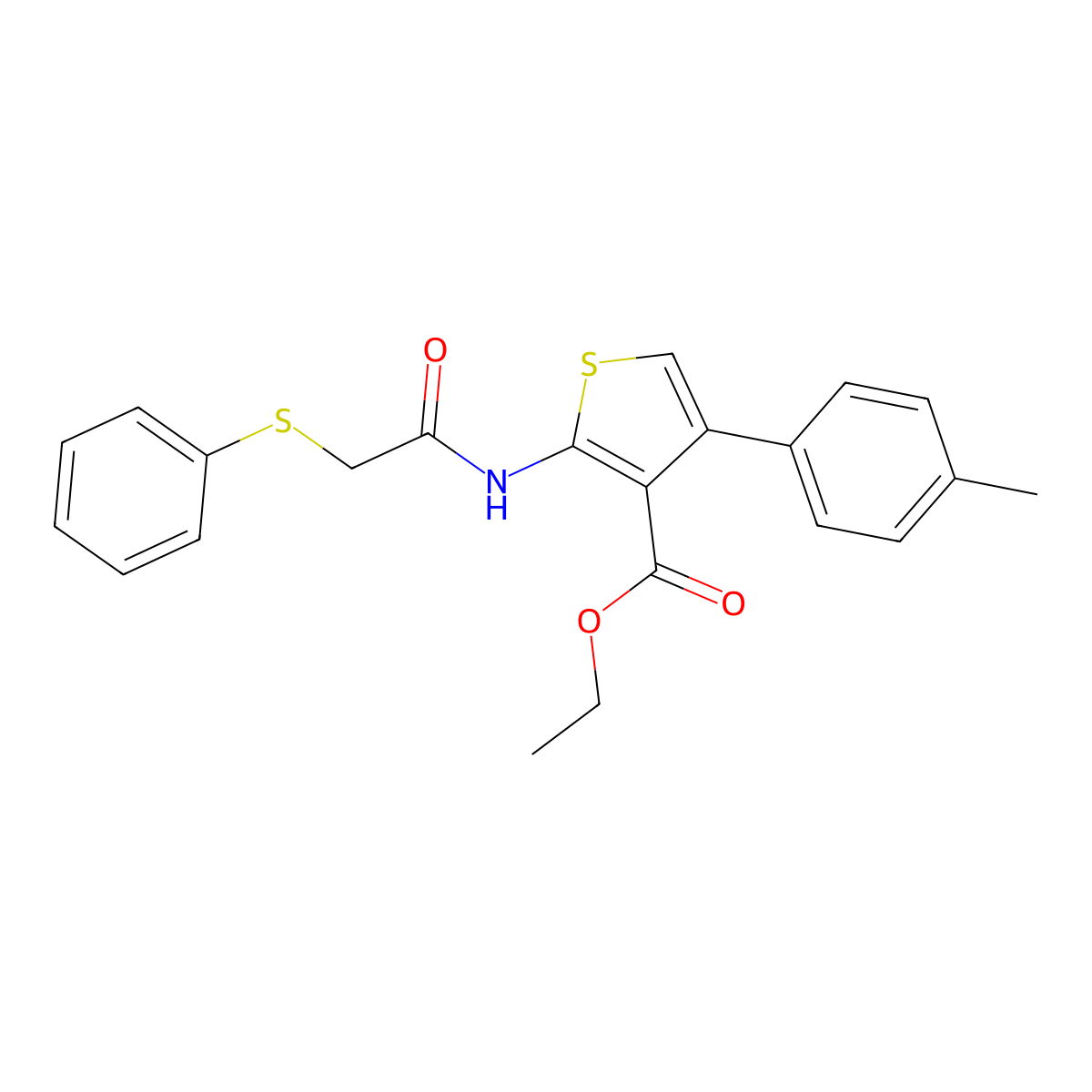 Ethyl 4-(4-methylphenyl)-2-{[(phenylsulfanyl)acetyl]amino}-3-thiophenecarboxylate molecular structure, CAS 309286-87-1