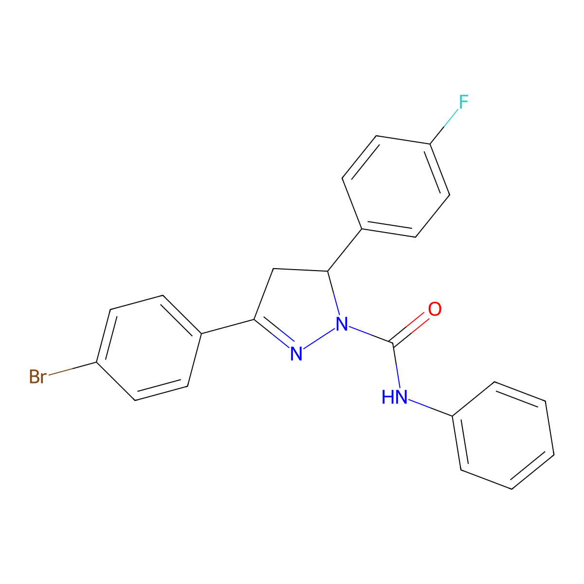 3-(4-bromophenyl)-5-(4-fluorophenyl)-N-phenyl-4,5-dihydro-1H-pyrazole-1-carboxamide molecular structure, CAS 309287-44-3