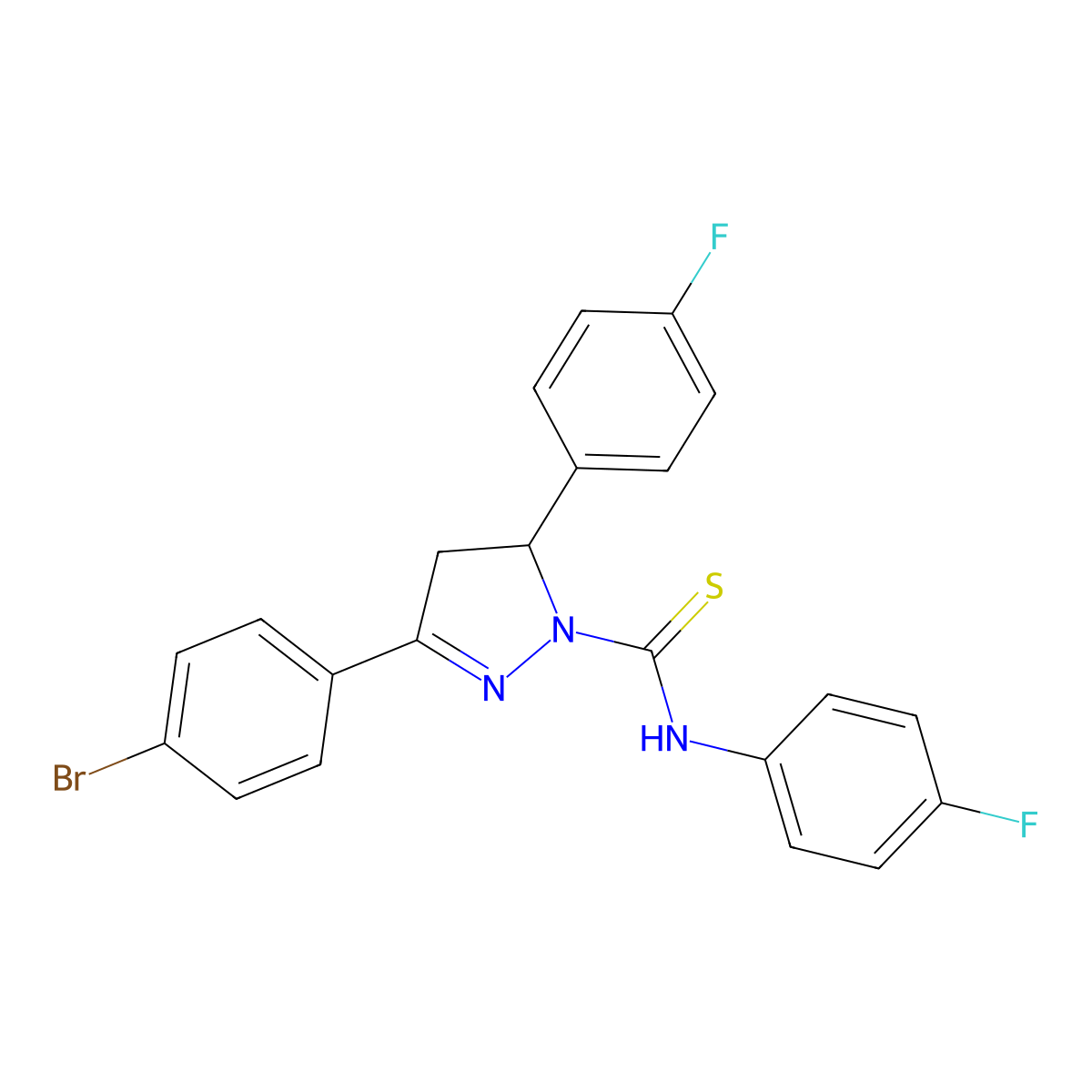 3-(4-bromophenyl)-N,5-bis(4-fluorophenyl)-4,5-dihydro-1H-pyrazole-1-carbothioamide molecular structure, CAS 309287-45-4